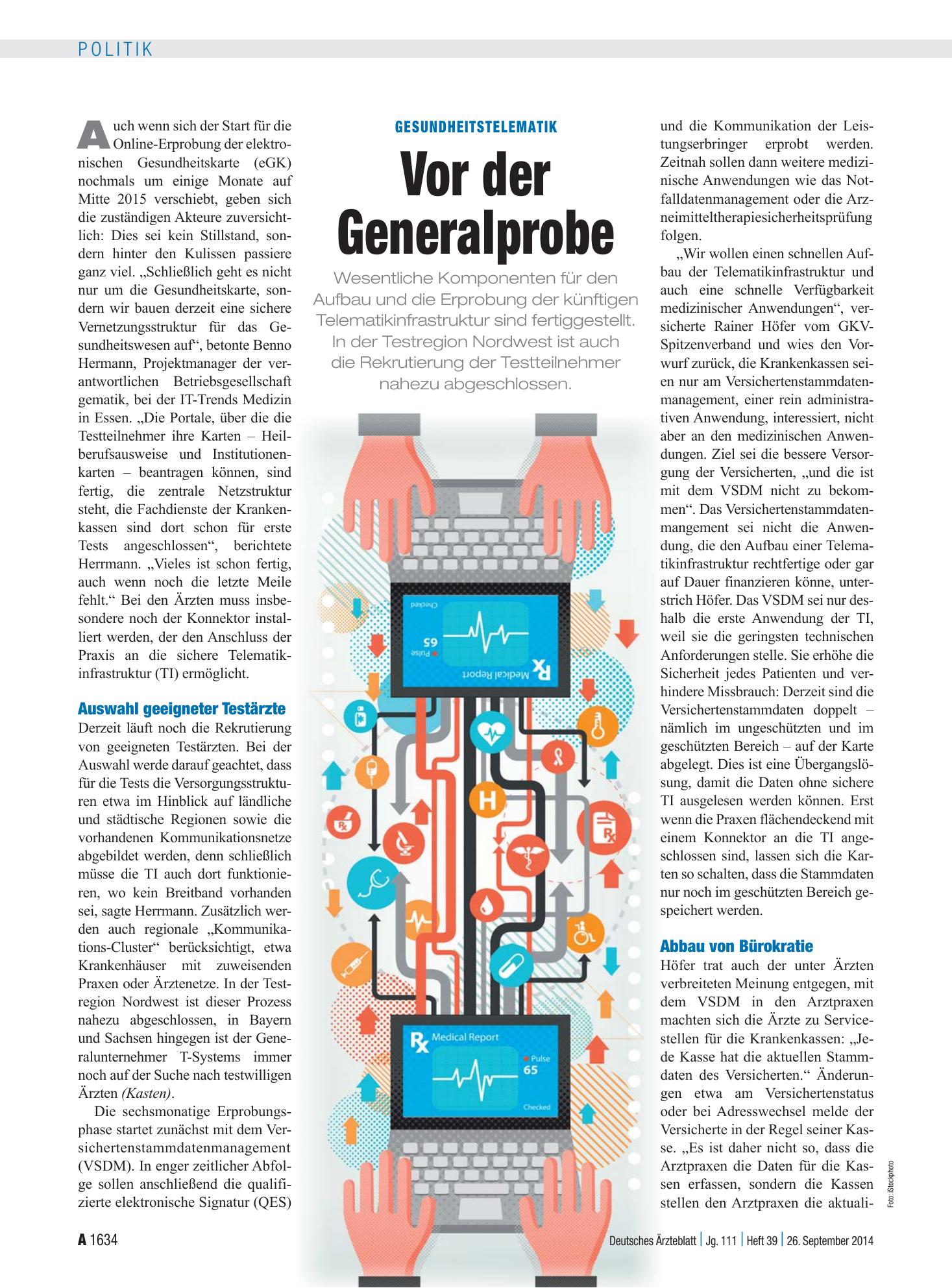 Vorschauseite 1: Gesundheitstelematik: Vor der Generalprobe – Deutsches Ärzteblatt