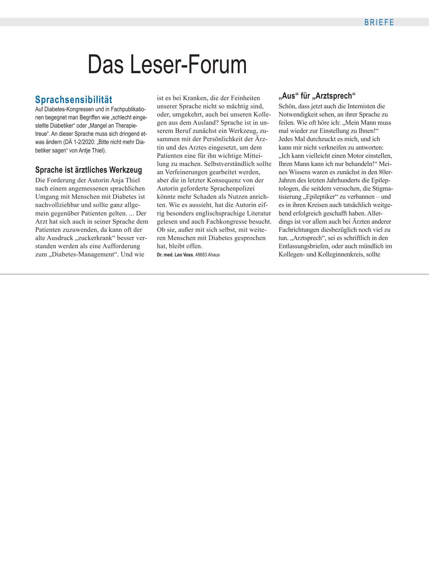 Vorschauseite 1: Sprachsensibilität: „Aus“ für „Arztsprech“ – Deutsches Ärzteblatt