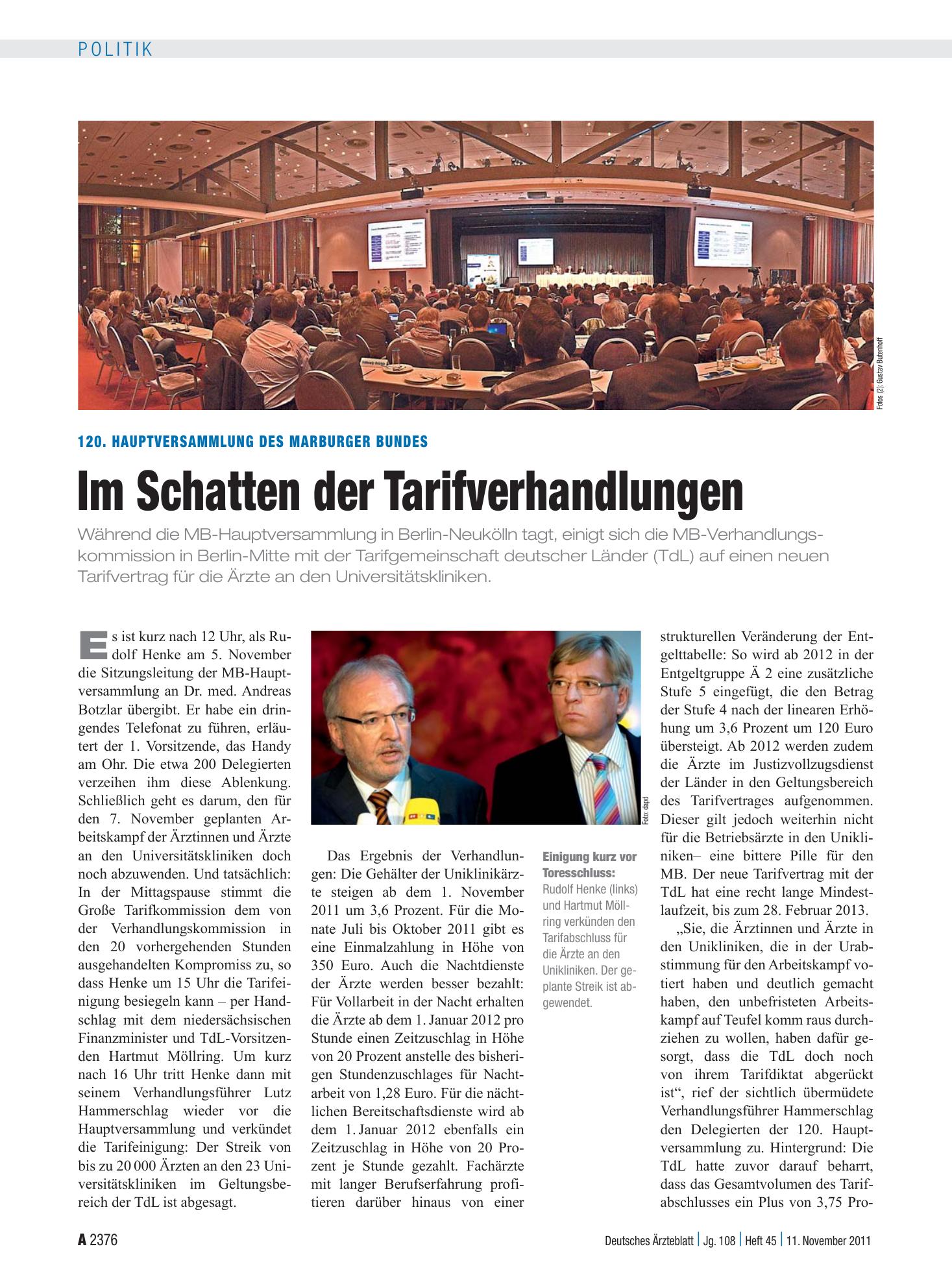 Vorschauseite 1: 120. Hauptversammlung des Marburger Bundes: Im Schatten der Tarifverhandlungen – Deutsches Ärzteblatt