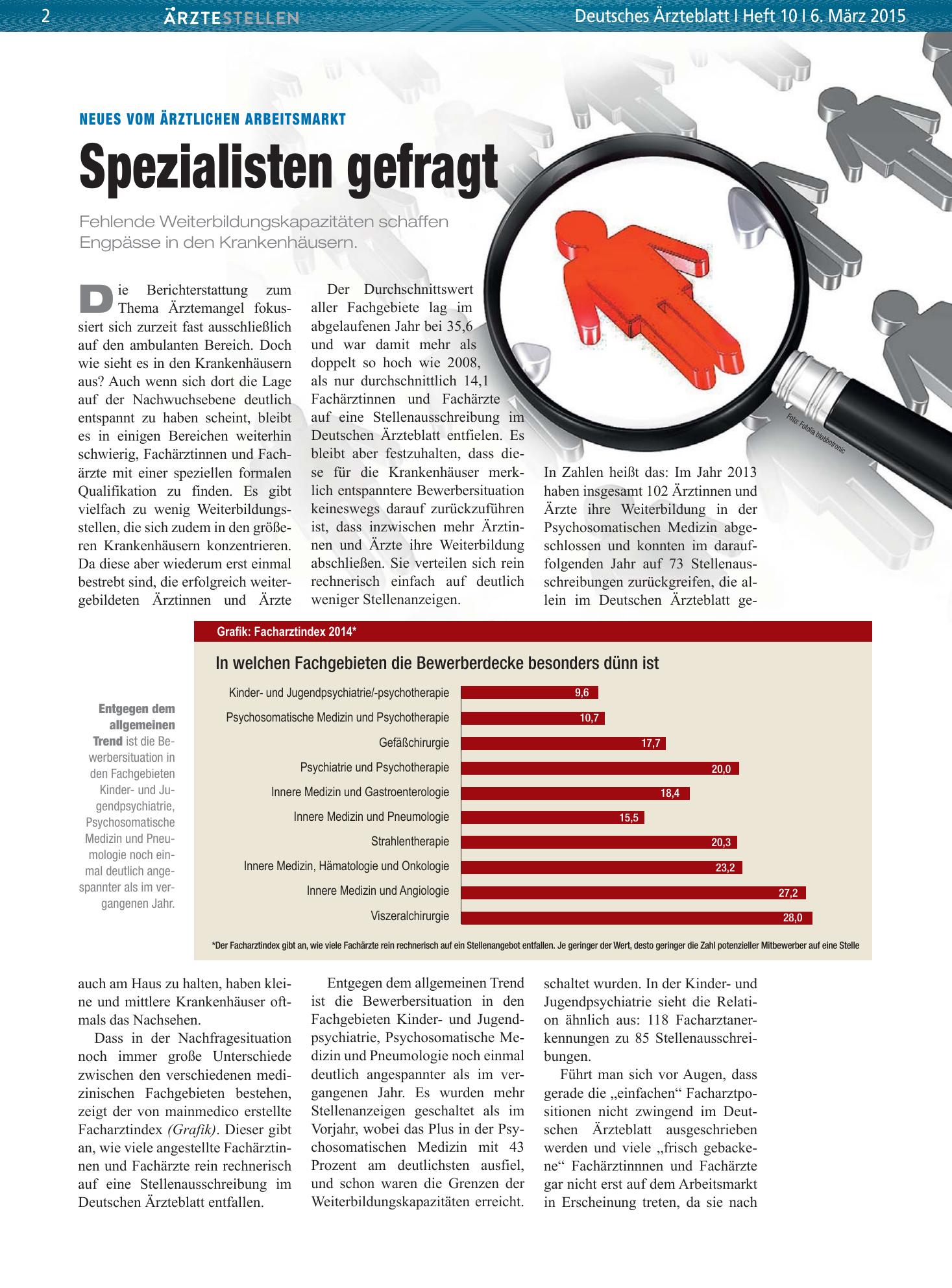 Vorschauseite 1: Neues vom ärztlichen Arbeitsmarkt: Spezialisten gefragt – Deutsches Ärzteblatt