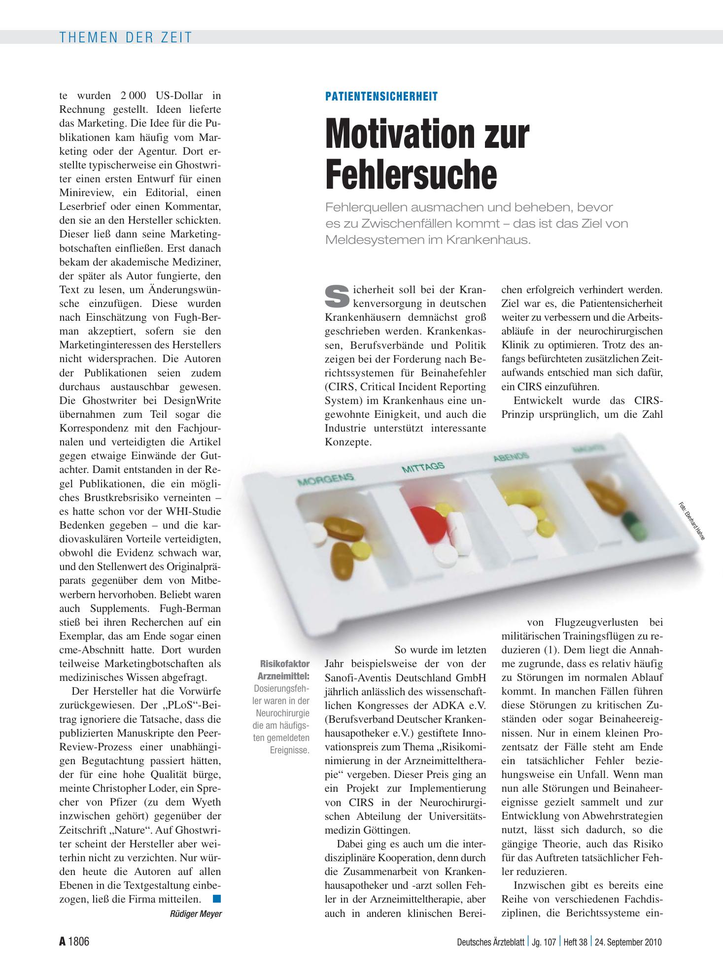 Vorschauseite 1: Patientensicherheit: Motivation zur Fehlersuche – Deutsches Ärzteblatt