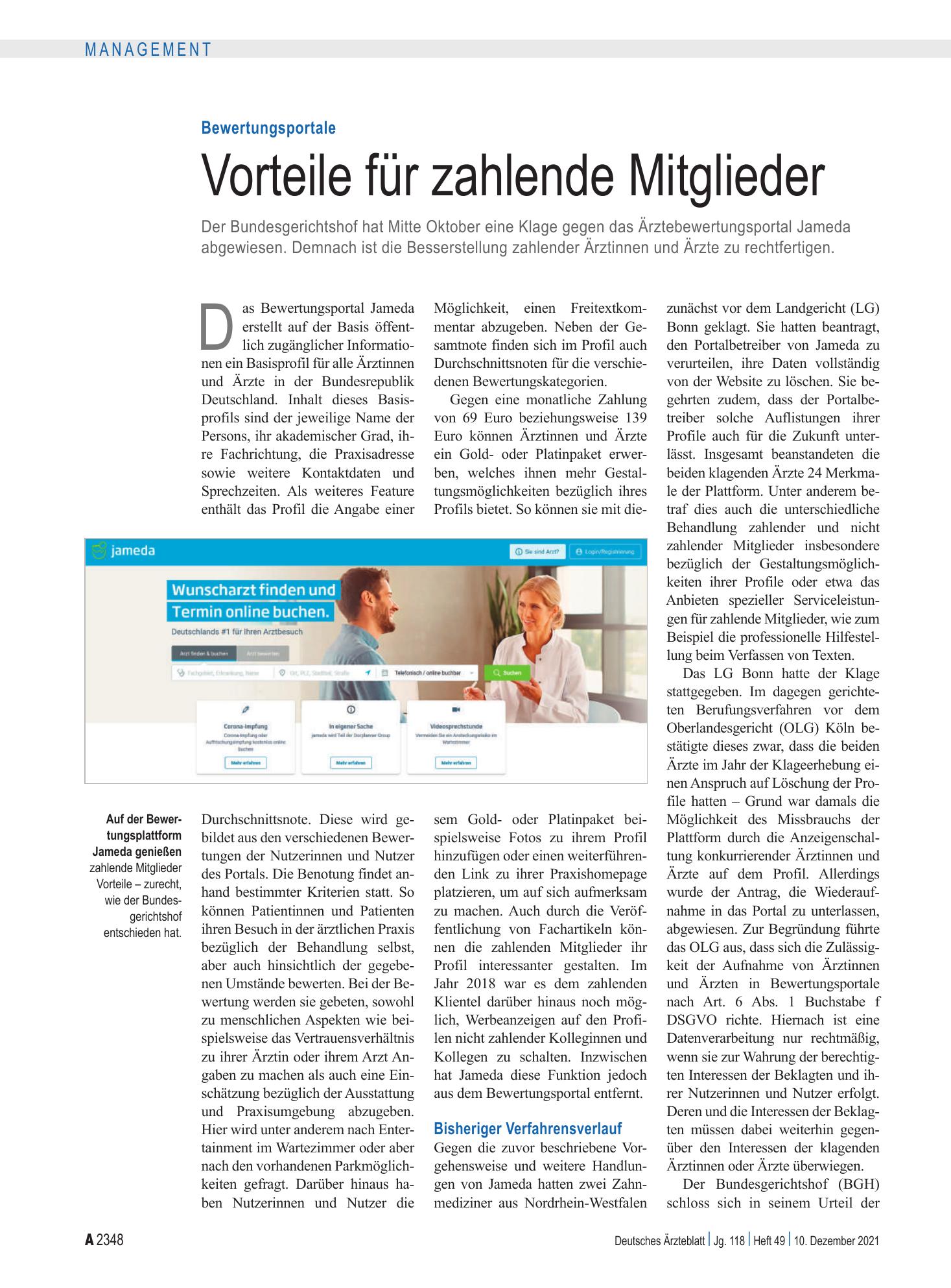 Vorschauseite 1: Bewertungsportale: Vorteile für zahlende Mitglieder – Deutsches Ärzteblatt