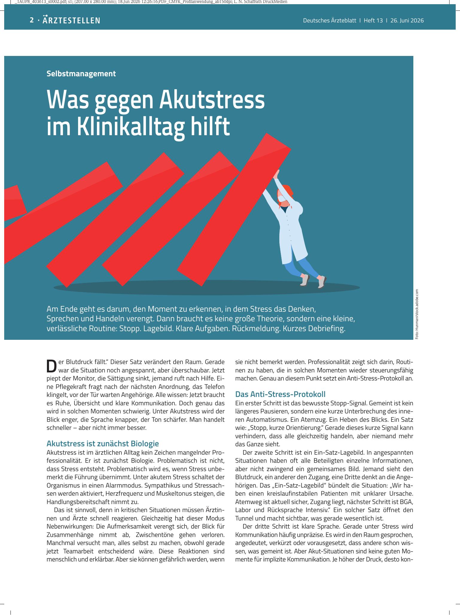 Vorschauseite 1: Selbstmanagement: Was gegen Akutstress im Klinikalltag hilft – Deutsches Ärzteblatt