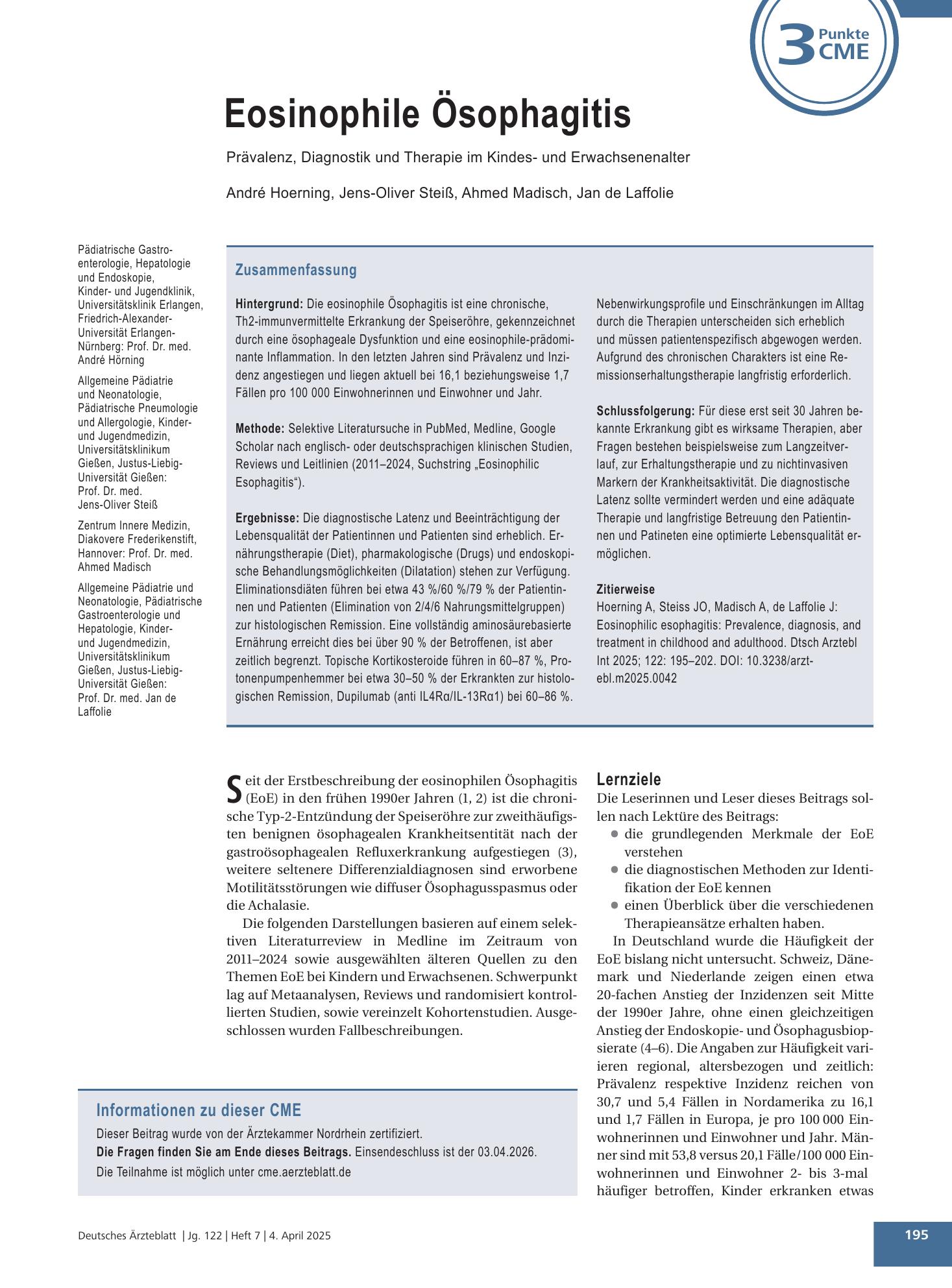 Vorschauseite 1: Eosinophile Ösophagitis – Deutsches Ärzteblatt