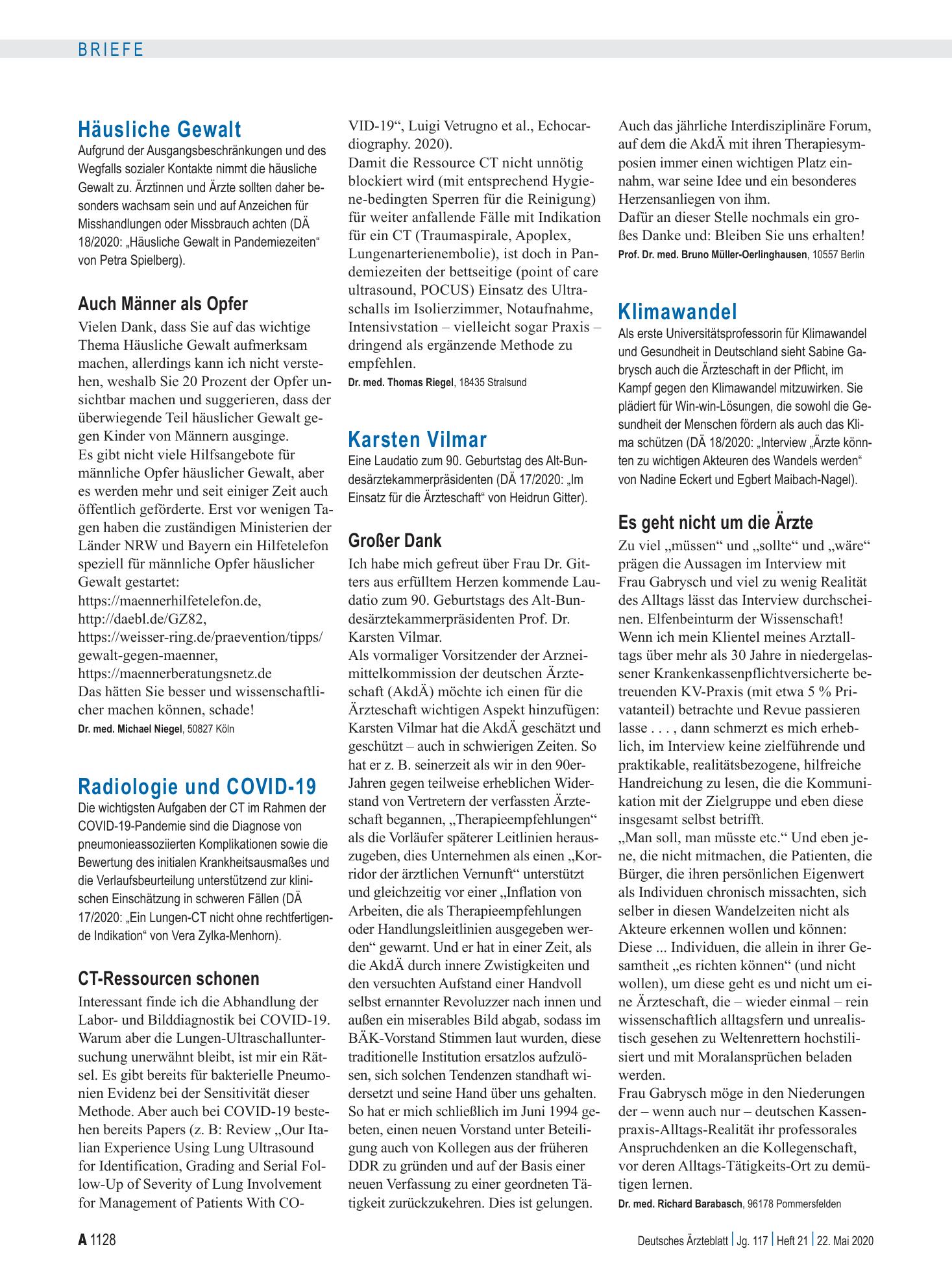 Vorschauseite 1: Karsten Vilmar: Großer Dank – Deutsches Ärzteblatt