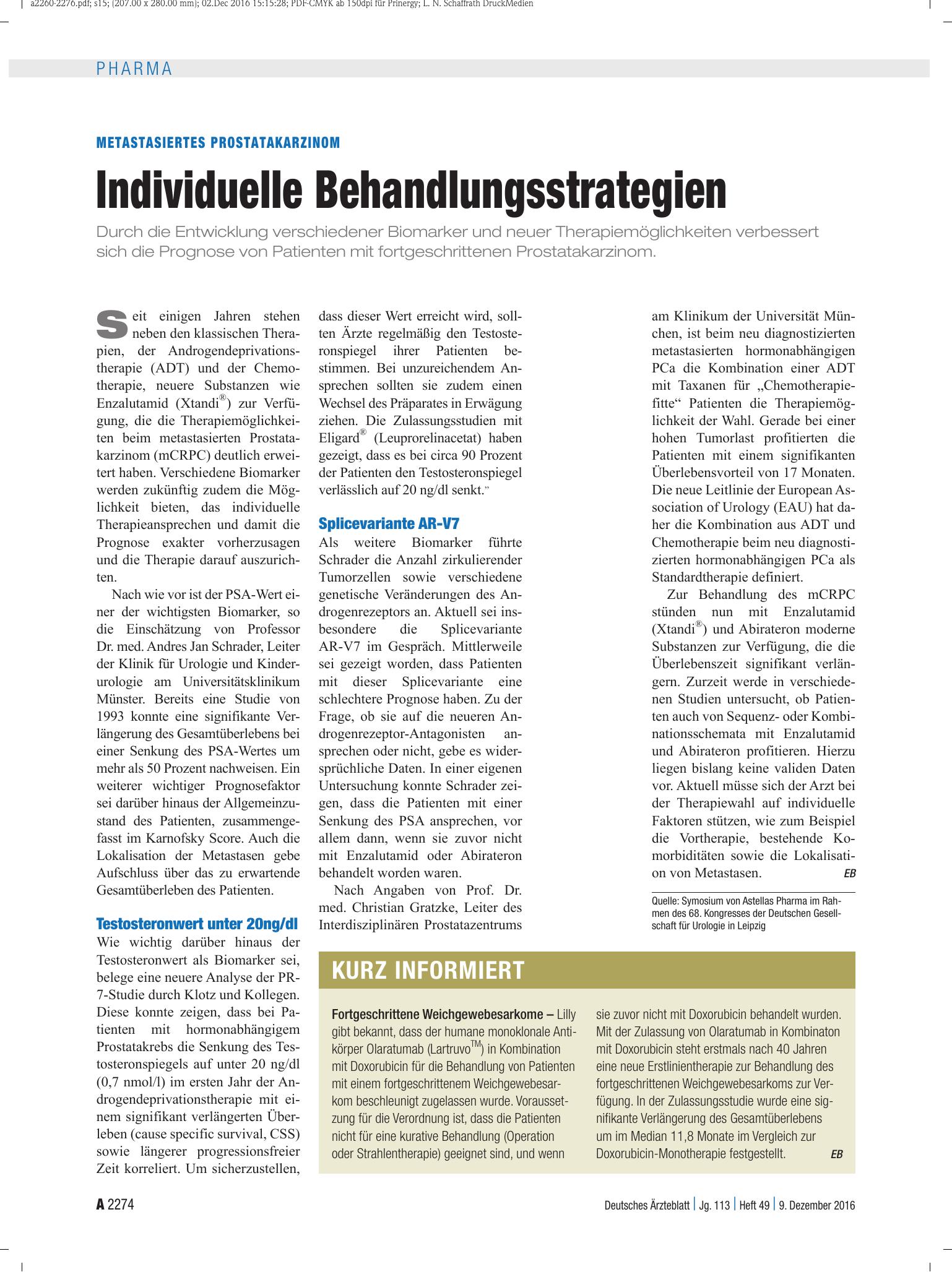 Vorschauseite 1: Kurz informiert: Fortgeschrittene Weichgewebesarkome – Deutsches Ärzteblatt