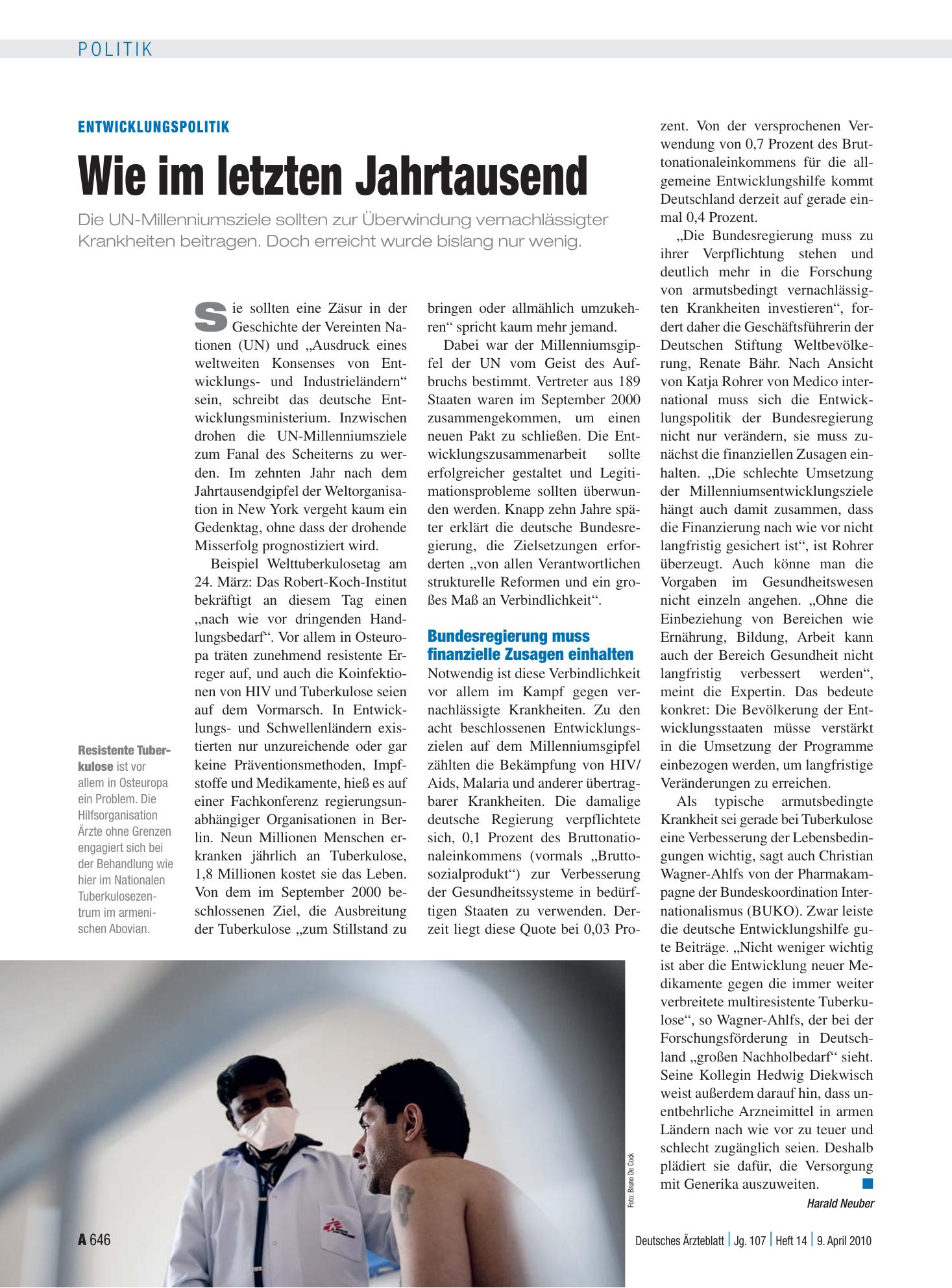 Vorschauseite 1: Entwicklungspolitik: Wie im letzten Jahrtausend – Deutsches Ärzteblatt
