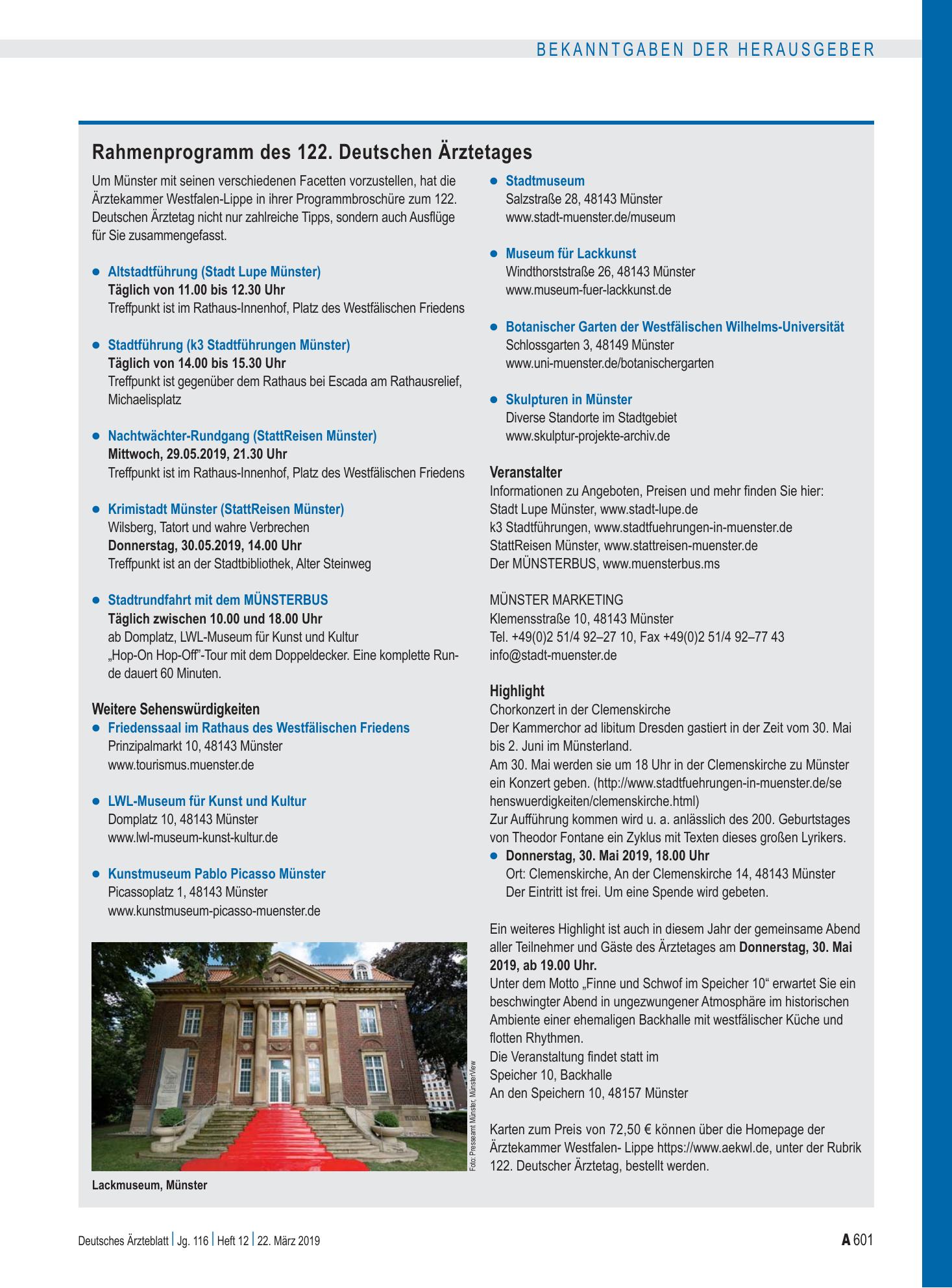 Vorschauseite 1: Rahmenprogramm des 122. Deutschen Ärztetages – Deutsches Ärzteblatt
