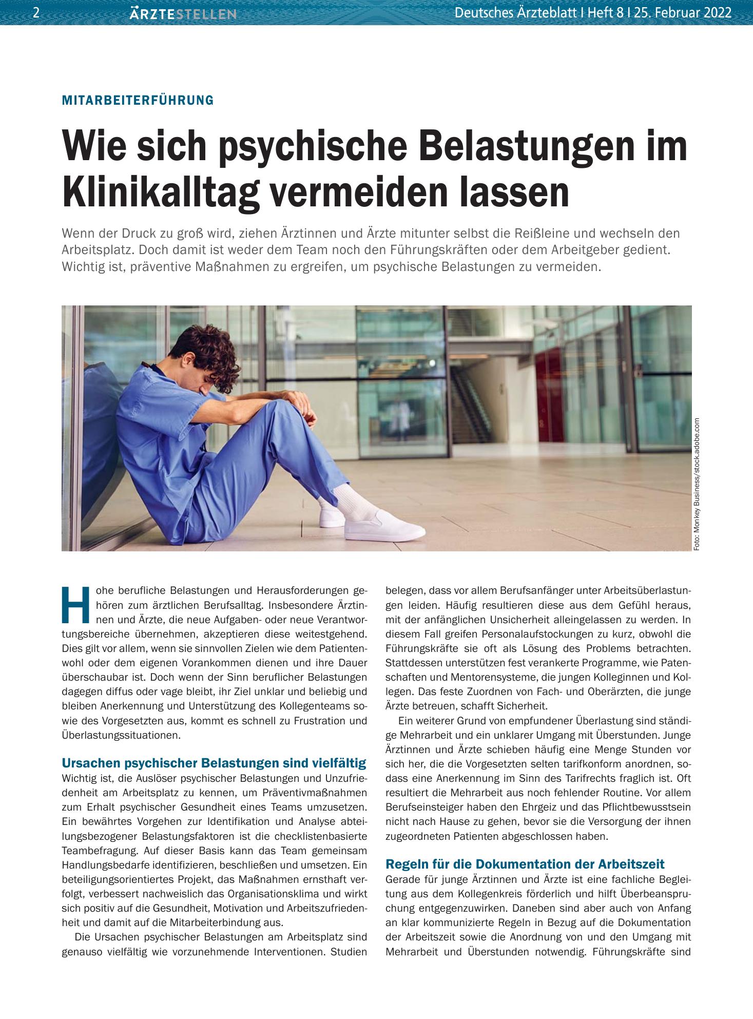 Vorschauseite 1: Mitarbeiterführung: Wie sich psychische Belastungen im Klinikalltag vermeiden lassen – Deutsches Ärzteblatt