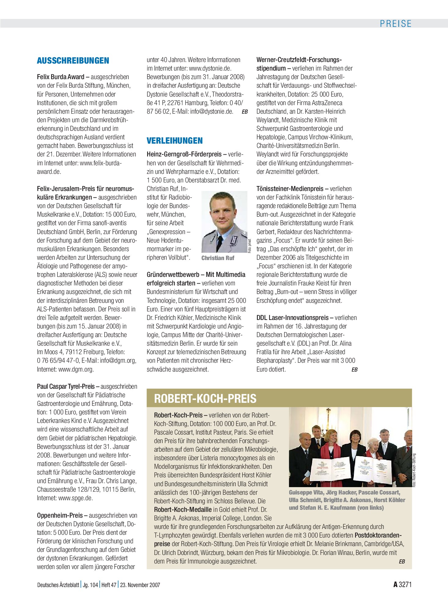 Vorschauseite 1: Verleihungen – Deutsches Ärzteblatt