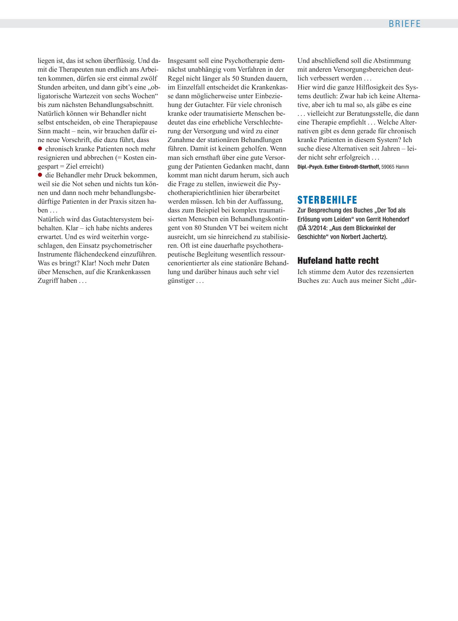 Vorschauseite 1: Sterbehilfe: Hufeland hatte recht – Deutsches Ärzteblatt