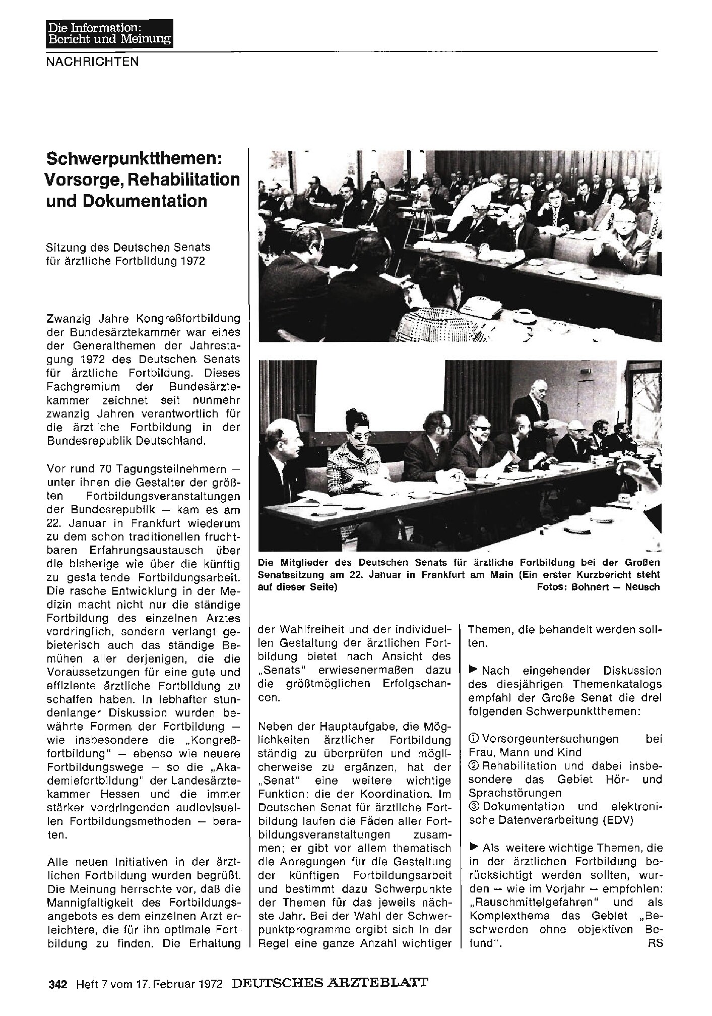 Vorschauseite 1: Schwerpunktthemen: Vorsorge, Rehabilitation und Dokumentation