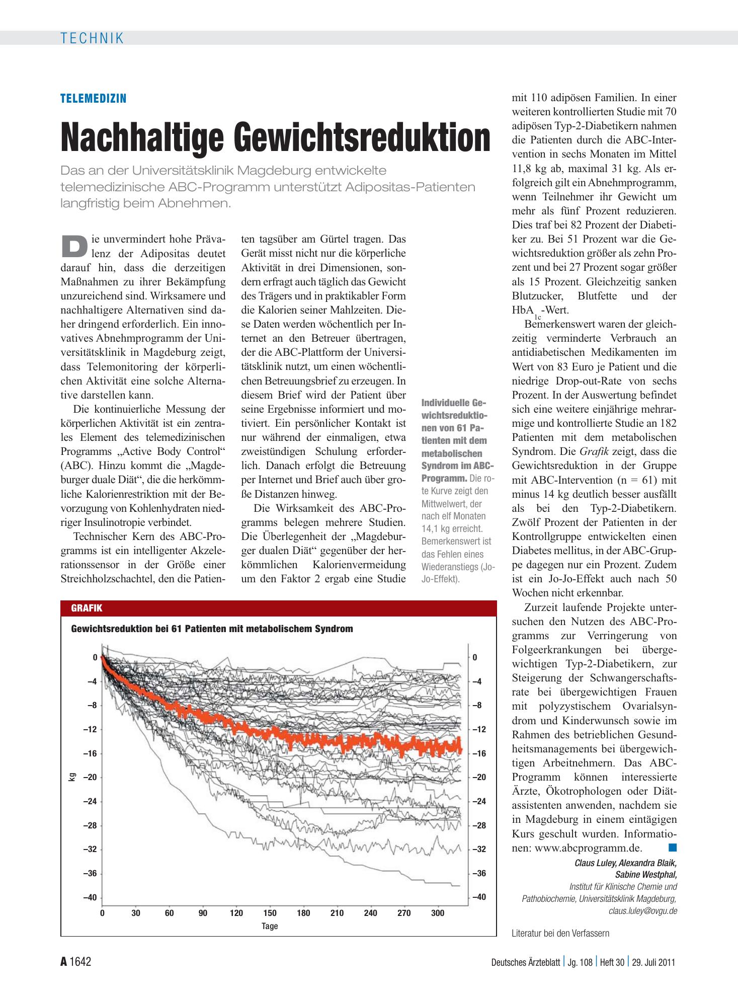 Vorschauseite 1: Telemedizin: Nachhaltige Gewichtsreduktion – Deutsches Ärzteblatt