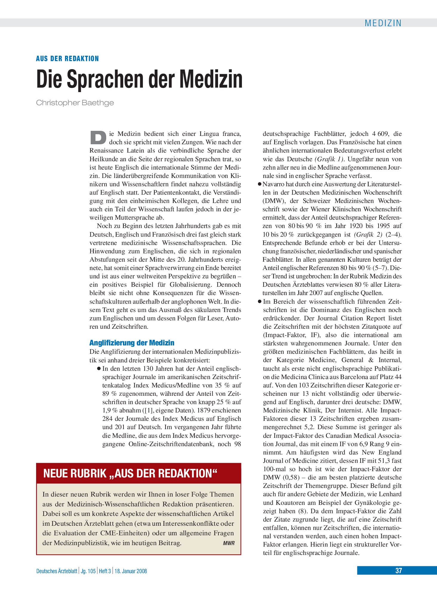 Vorschauseite 1: Die Sprachen der Medizin – Deutsches Ärzteblatt