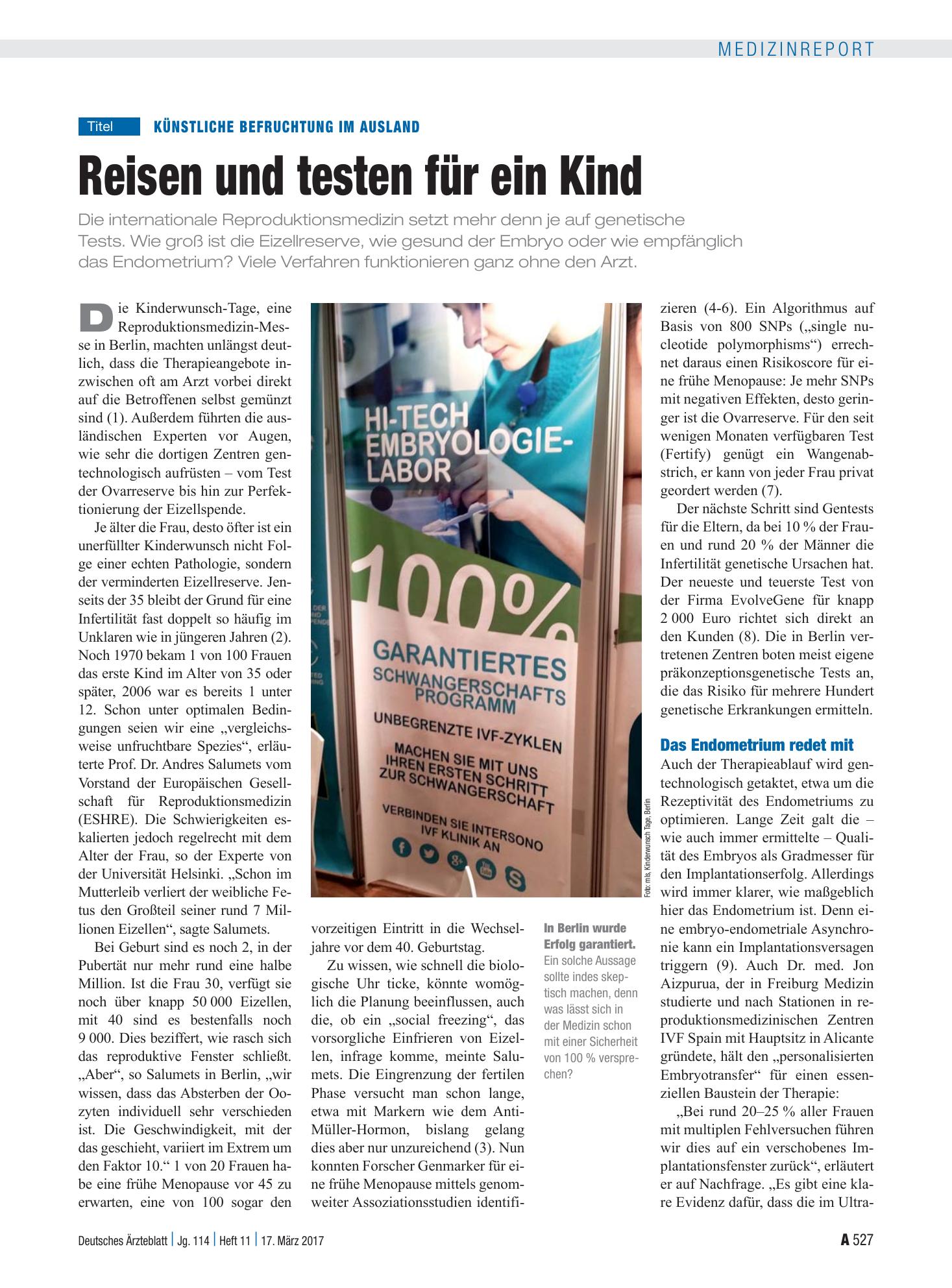 Vorschauseite 1: Künstliche Befruchtung im Ausland: Reisen und testen für ein Kind – Deutsches Ärzteblatt