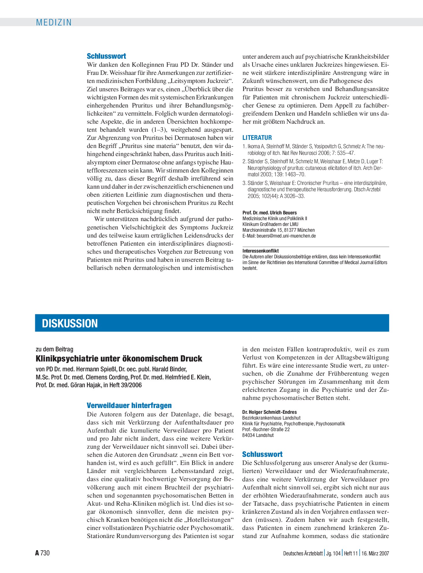 Vorschauseite 1: Klinikpsychiatrie unter ökonomischem Druck: Schlusswort – Deutsches Ärzteblatt