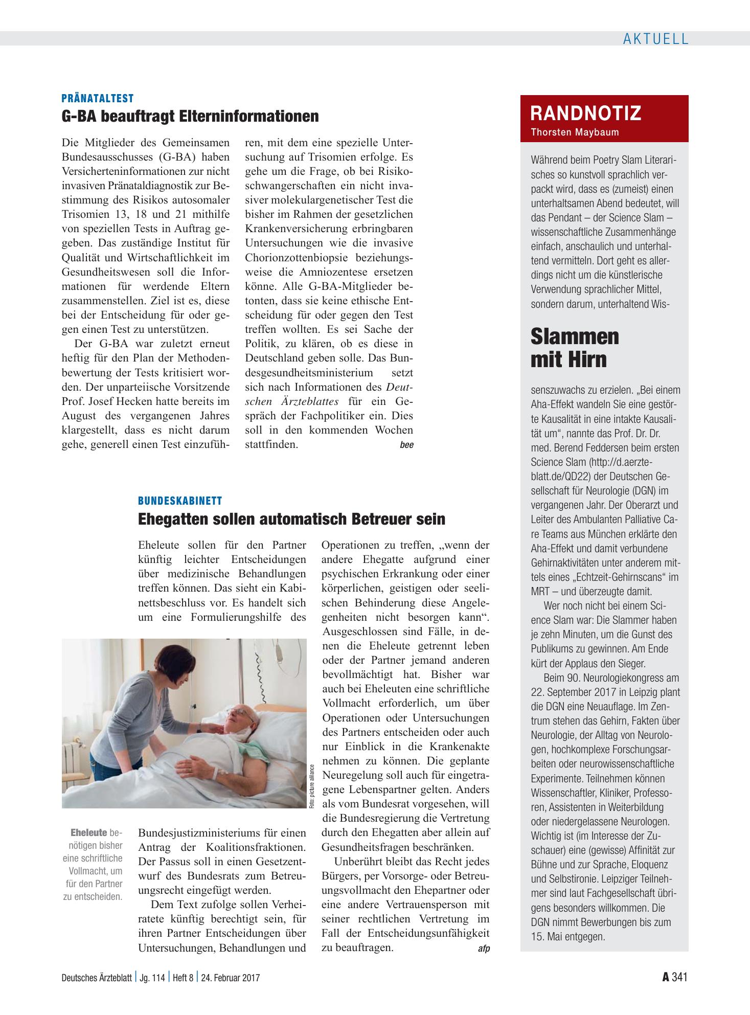 Vorschauseite 1: Pränataltest: G-BA beauftragt Elterninformationen – Deutsches Ärzteblatt