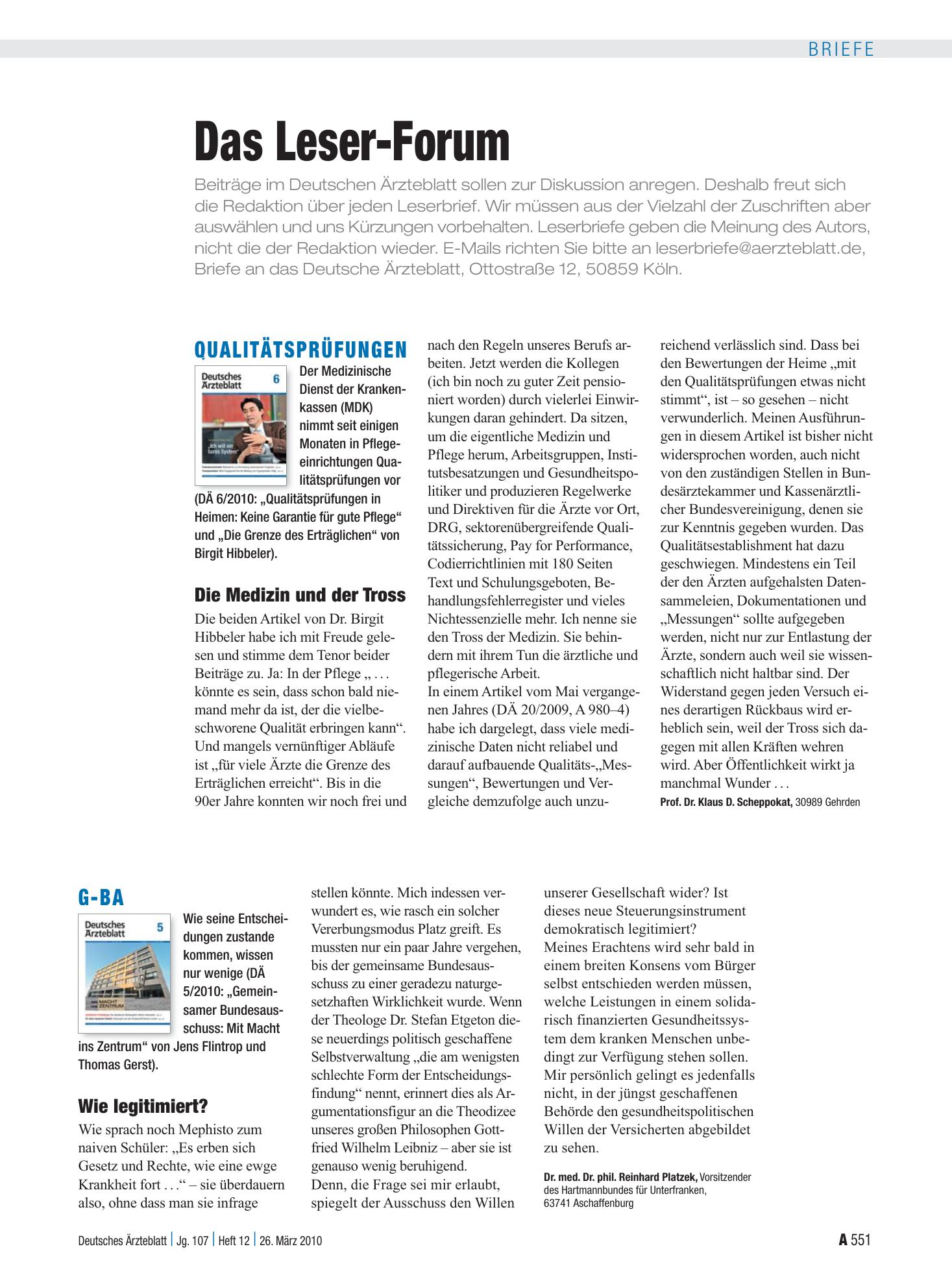 Vorschauseite 1: G-BA: Wie legitimiert? – Deutsches Ärzteblatt
