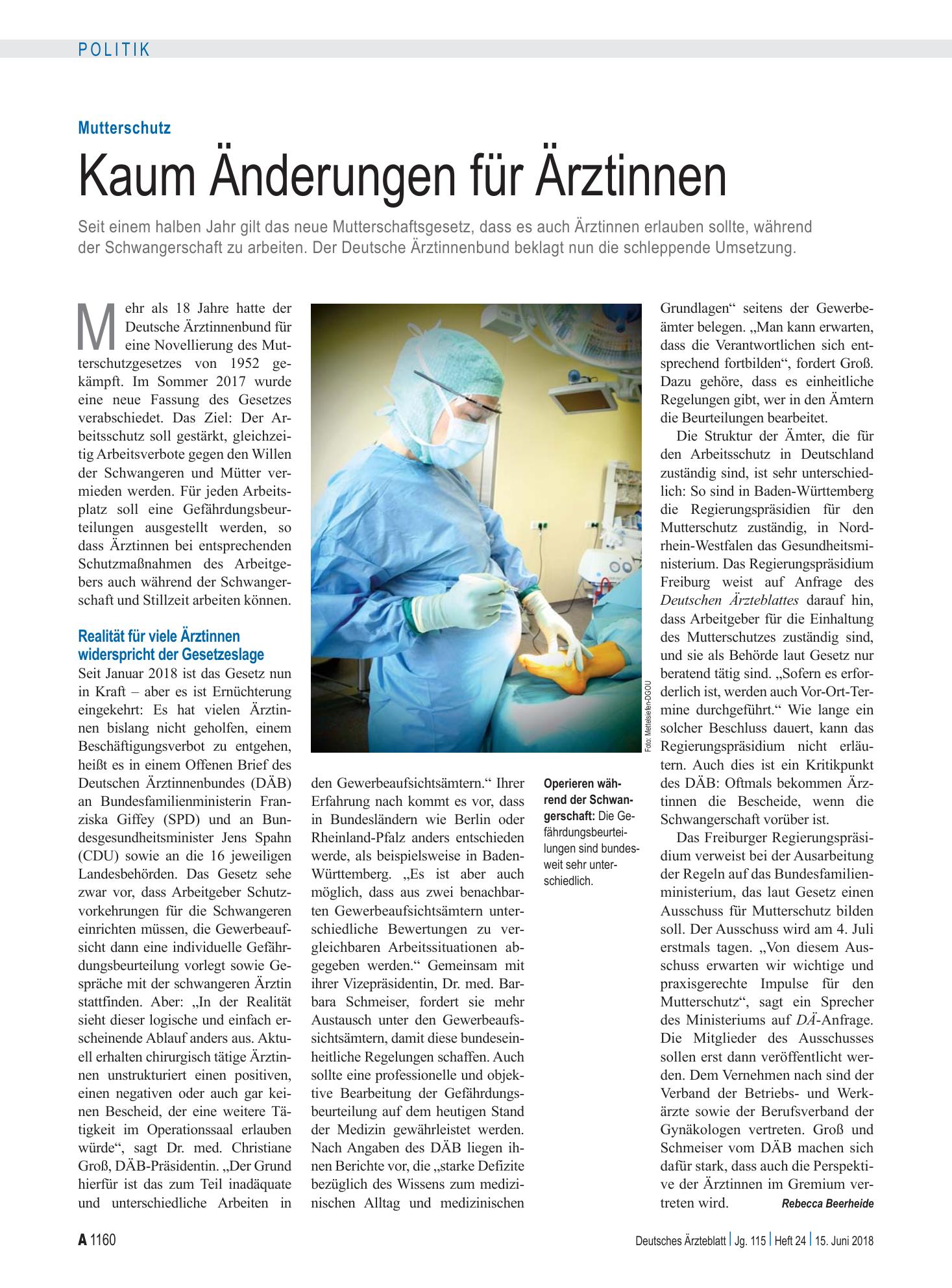 Vorschauseite 1: Mutterschutz: Kaum Änderungen für Ärztinnen – Deutsches Ärzteblatt
