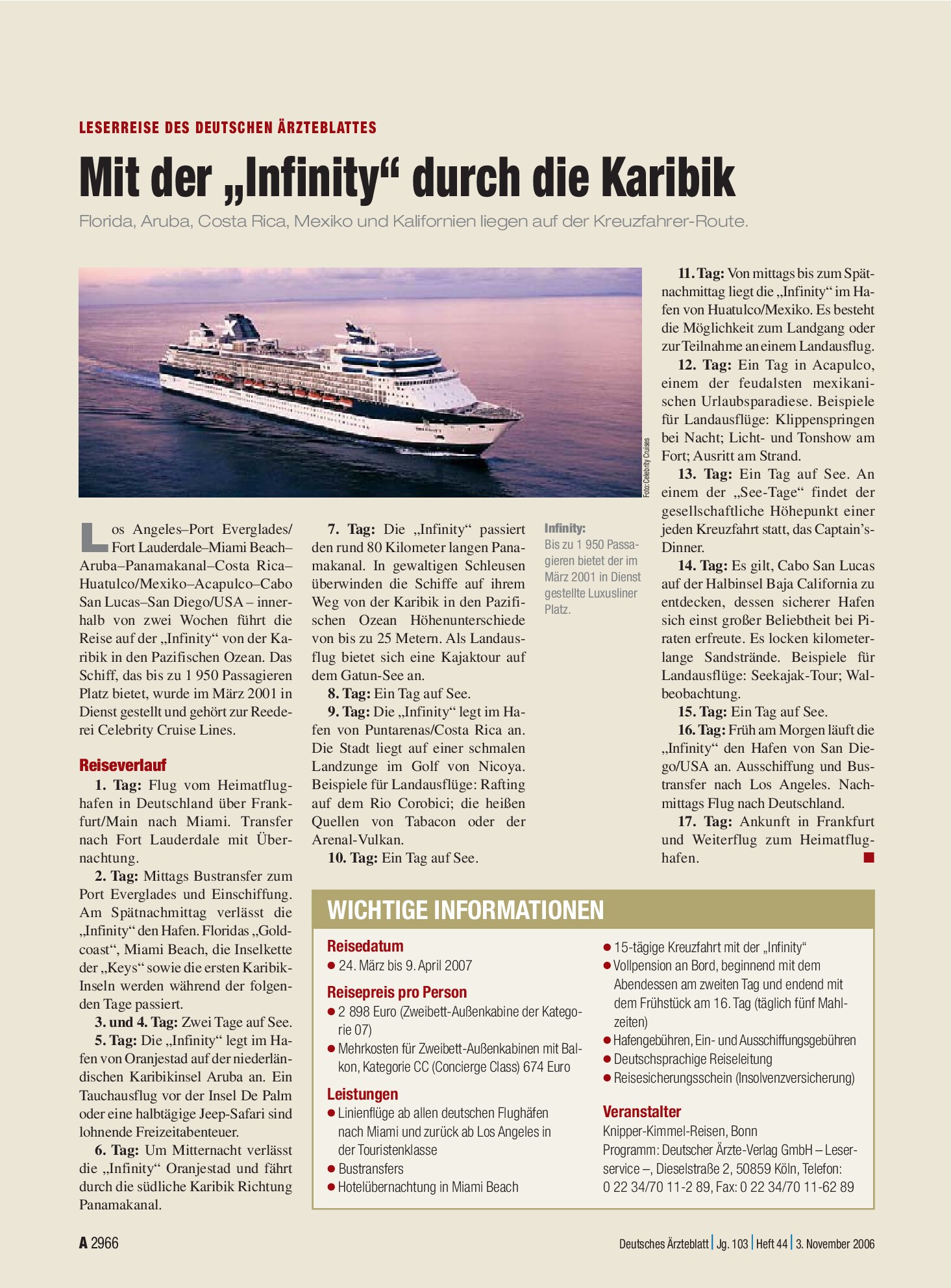 Vorschauseite 1: Leserreise des Deutschen Ärzteblattes: Mit der „Infinity“ durch die Karibik – Deutsches Ärzteblatt