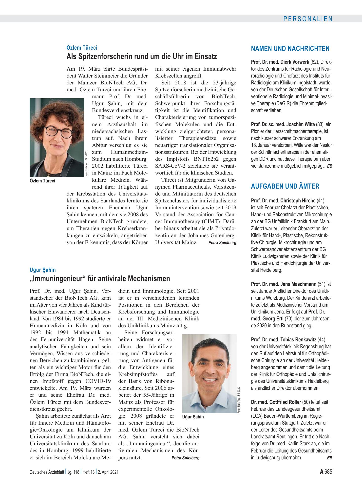 Vorschauseite 1: Namen und Nachrichten – Deutsches Ärzteblatt