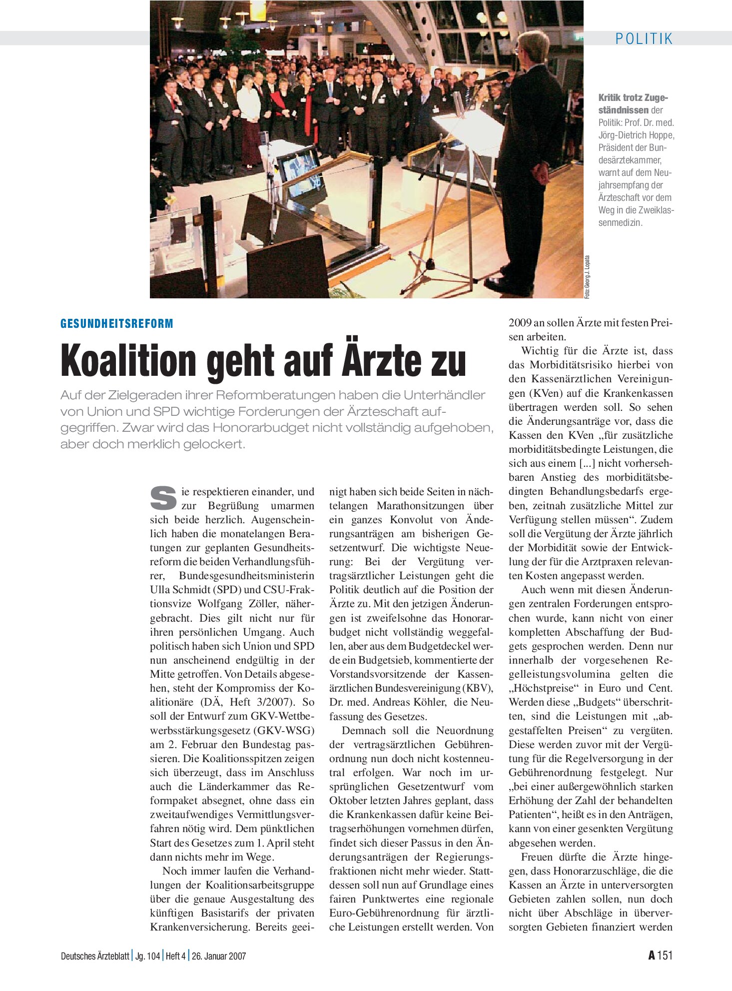 Vorschauseite 1: Gesundheitsreform: Koalition geht auf Ärzte zu – Deutsches Ärzteblatt
