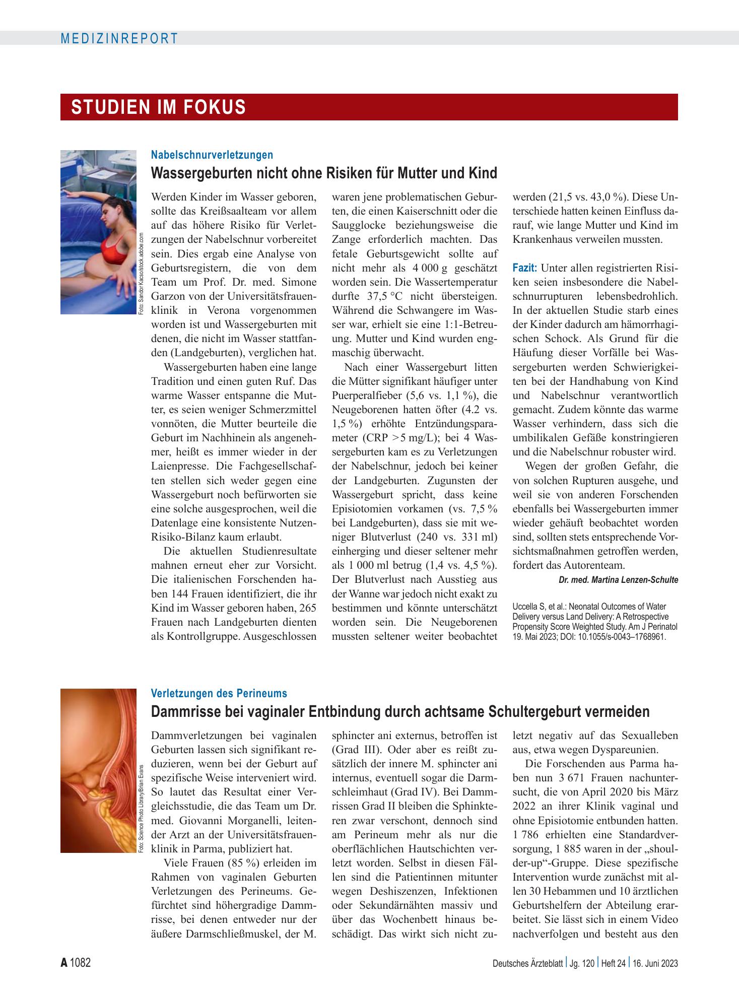 Vorschauseite 1: Verletzungen des Perineums: Dammrisse bei vaginaler Entbindung durch achtsame Schultergeburt vermeiden – Deutsches Ärzteblatt