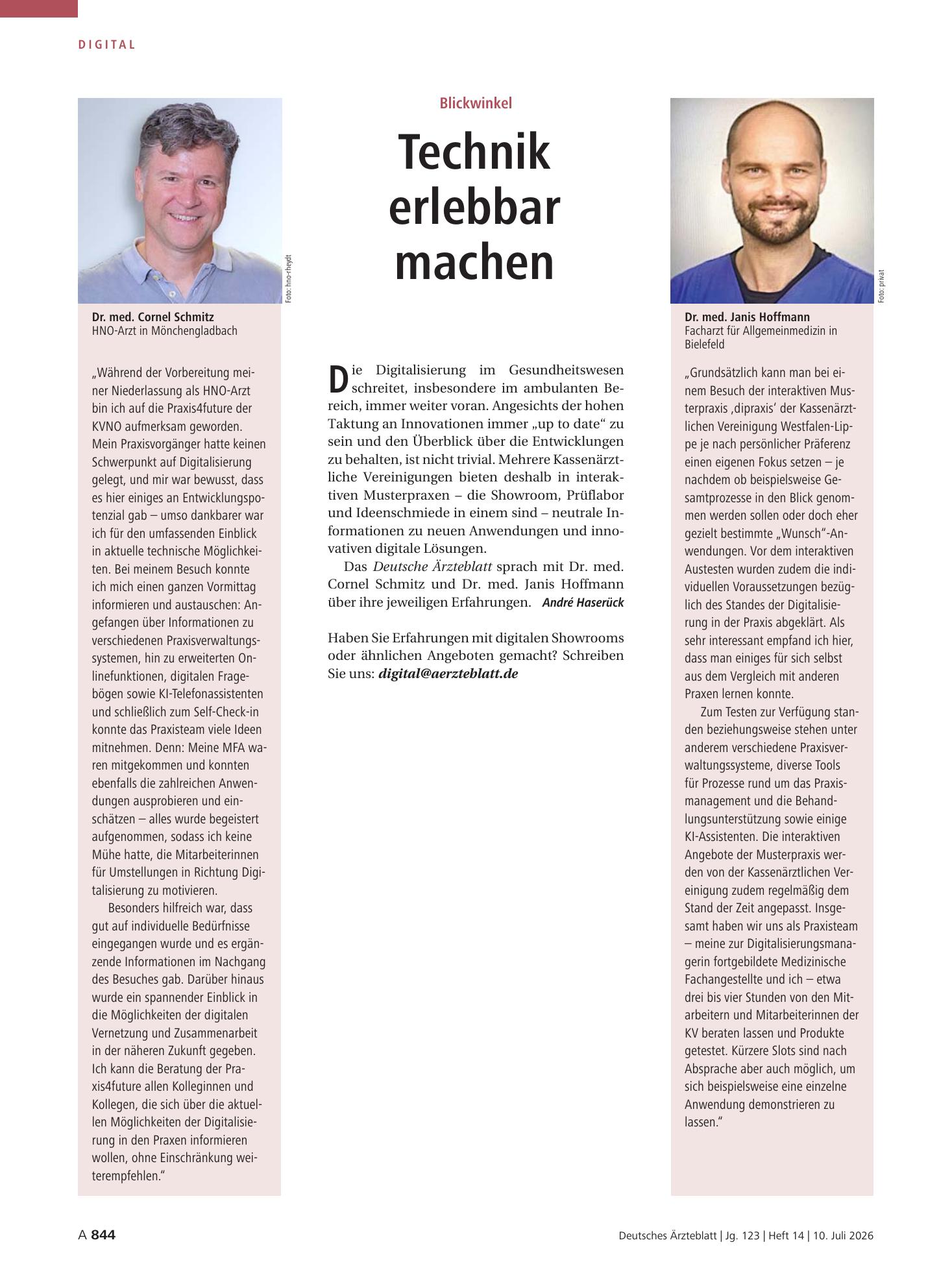 Vorschauseite 1: Blickwinkel: Technik erlebbar machen – Deutsches Ärzteblatt