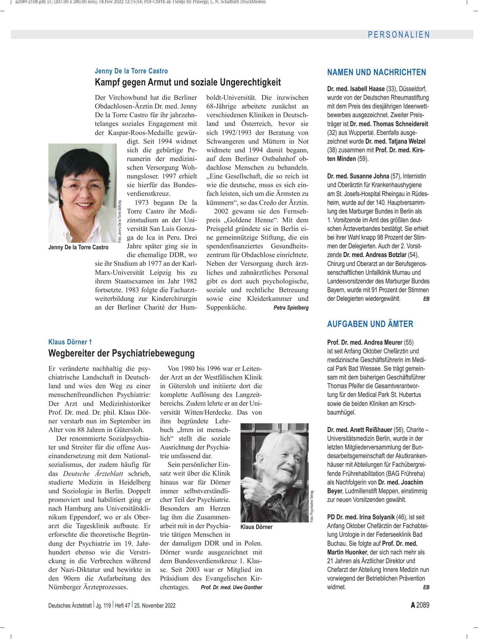 Vorschauseite 1: Namen und Nachrichten – Deutsches Ärzteblatt