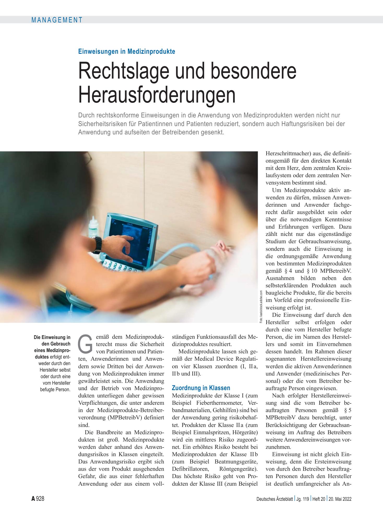 Vorschauseite 1: Einweisungen in Medizinprodukte: Rechtslage und besondere Herausforderungen – Deutsches Ärzteblatt