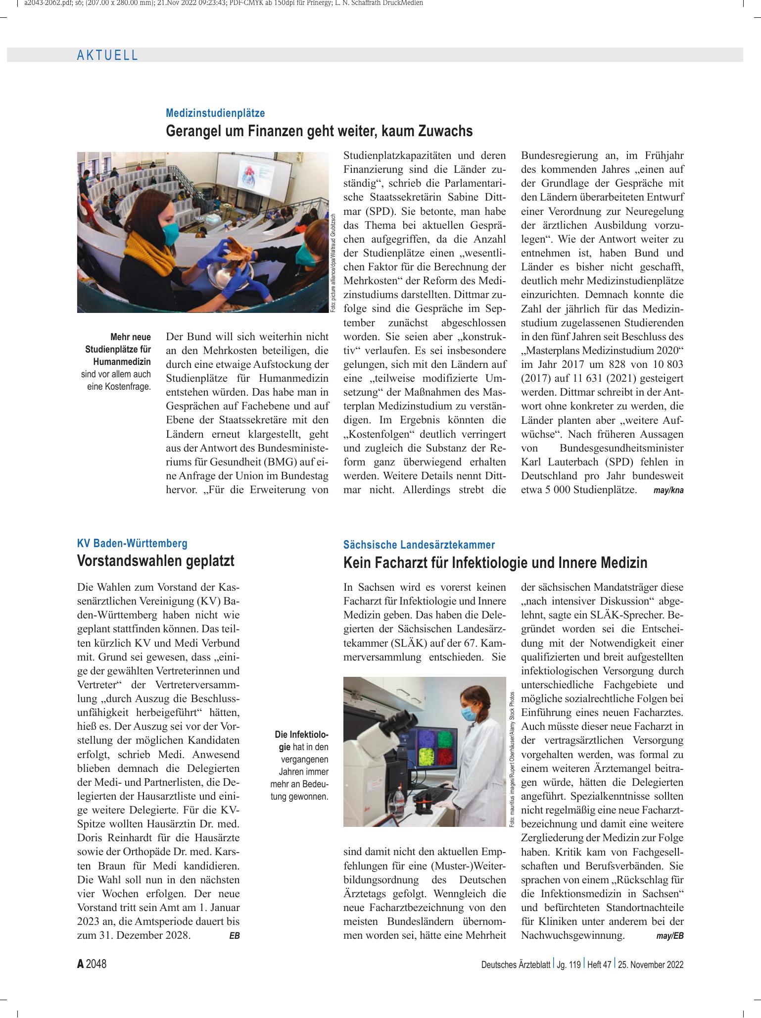 Vorschauseite 1: KV Baden-Württemberg: Vorstandswahlen geplatzt – Deutsches Ärzteblatt