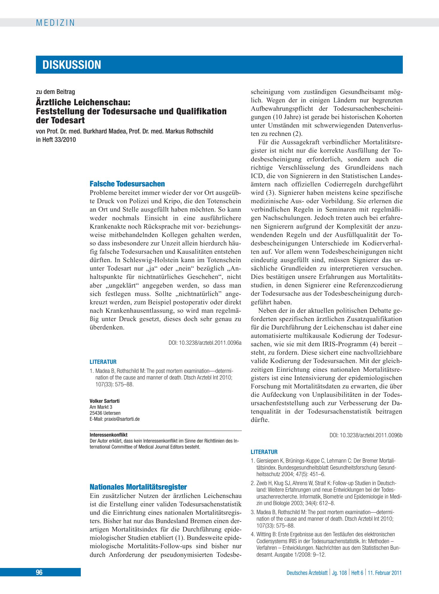 Vorschauseite 1: Falsche Todesursachen – Deutsches Ärzteblatt