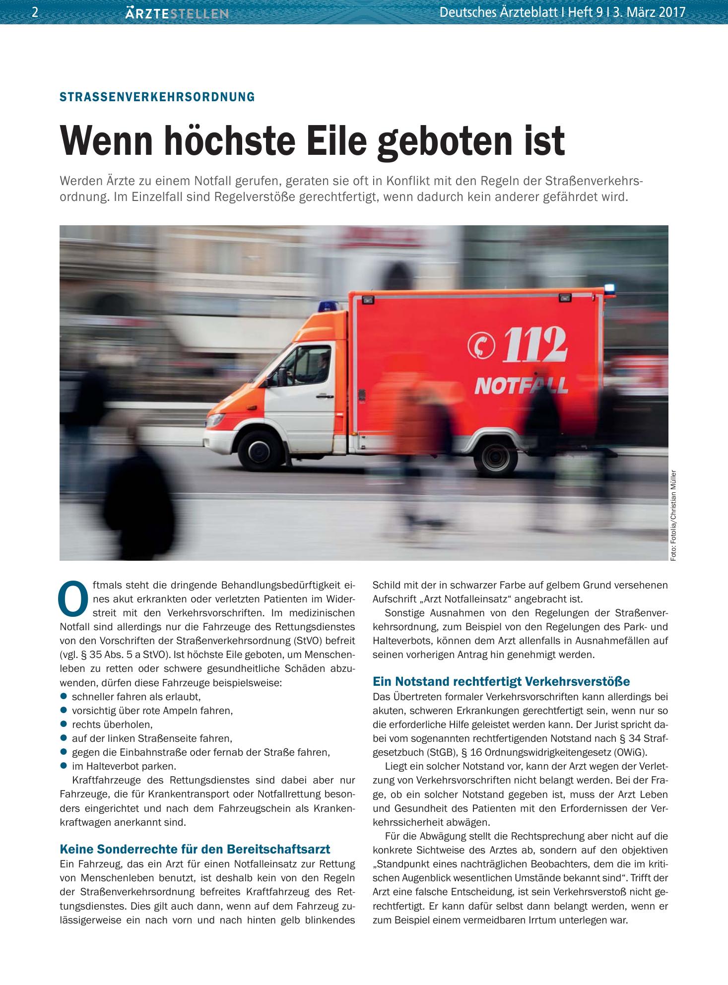 Vorschauseite 1: Strassenverkehrsordnung: Wenn höchste Eile geboten ist – Deutsches Ärzteblatt