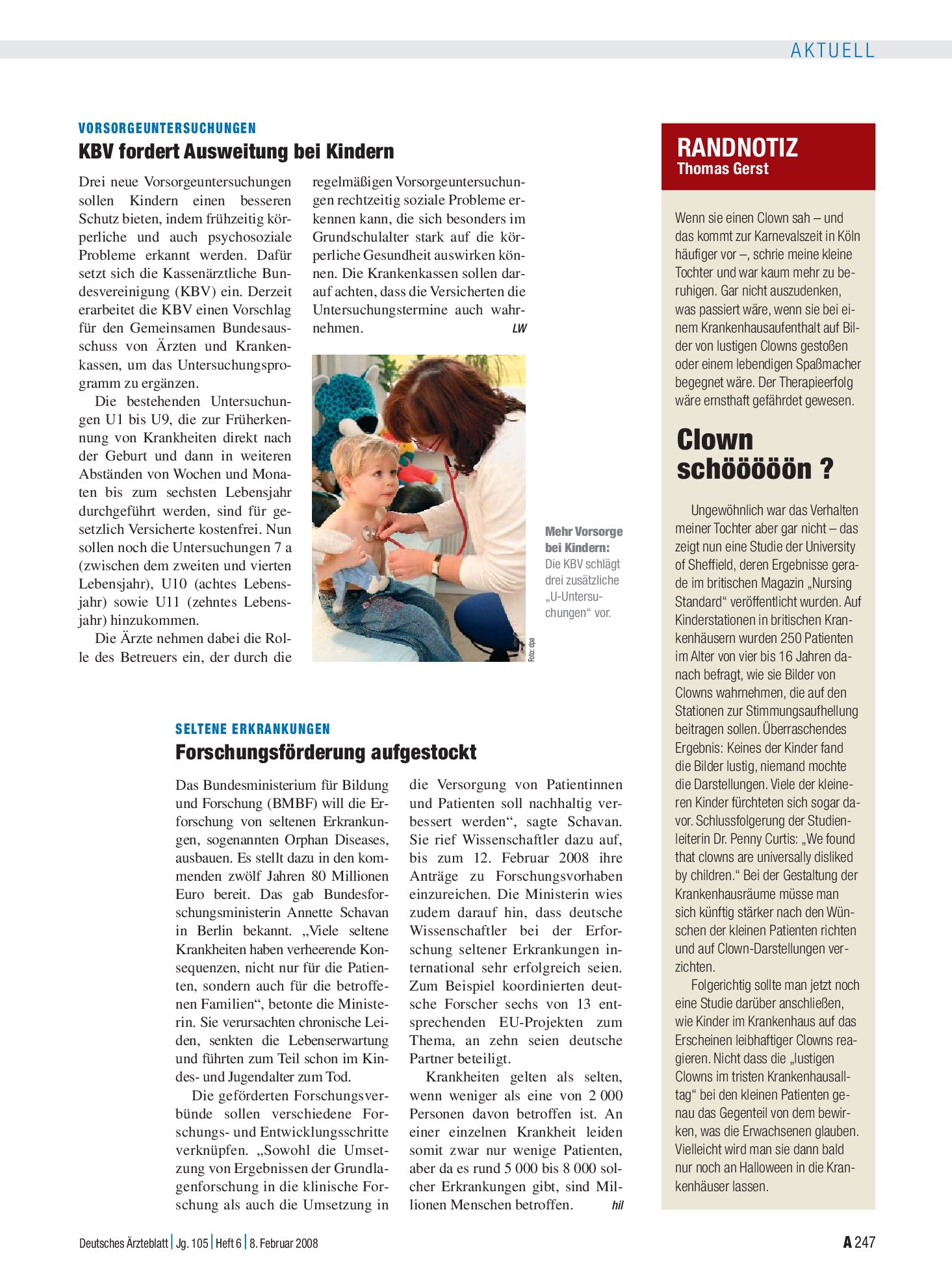 Vorschauseite 1: Vorsorgeuntersuchungen: KBV fordert Ausweitung bei Kindern – Deutsches Ärzteblatt