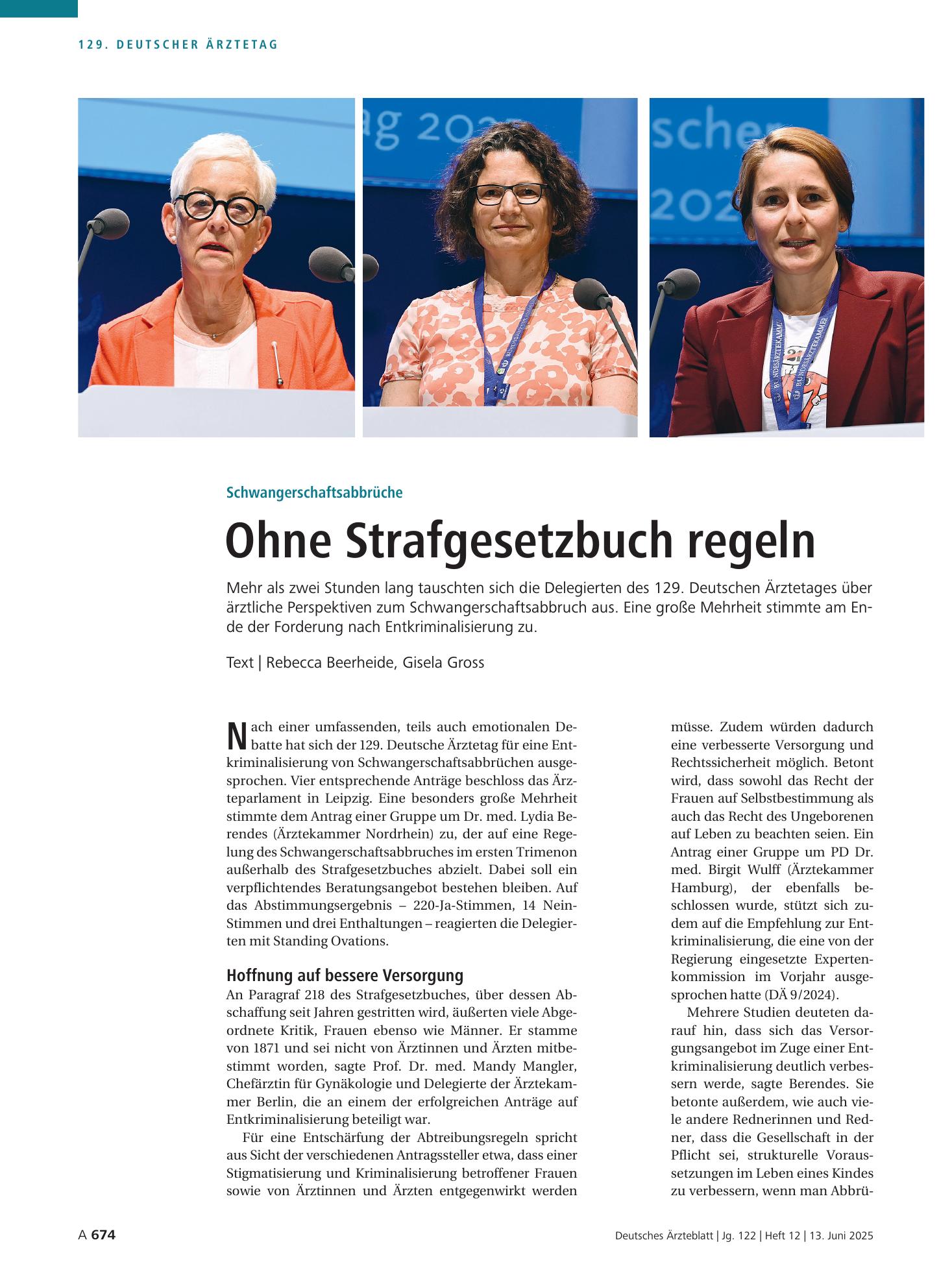 Vorschauseite 1: Schwangerschaftsabbrüche: Ohne Strafgesetzbuch regeln – Deutsches Ärzteblatt
