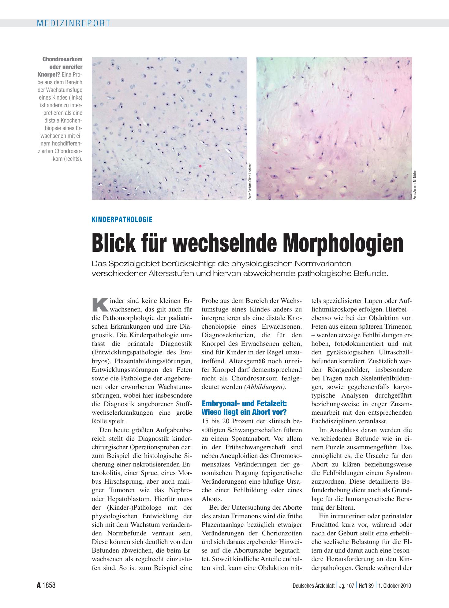Vorschauseite 1: Kinderpathologie: Blick für wechselnde Morphologien – Deutsches Ärzteblatt