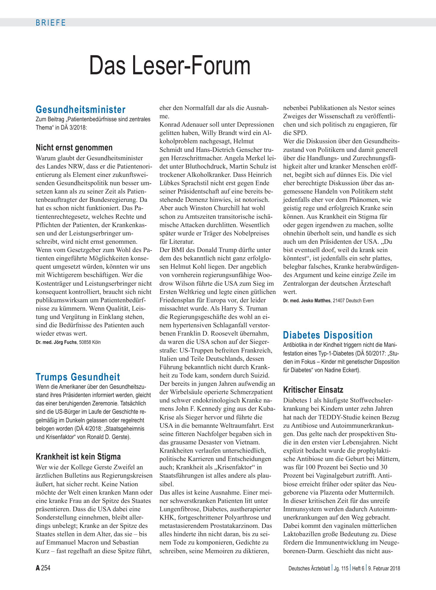 Vorschauseite 1: Diabetes Disposition: Kritischer Einsatz – Deutsches Ärzteblatt