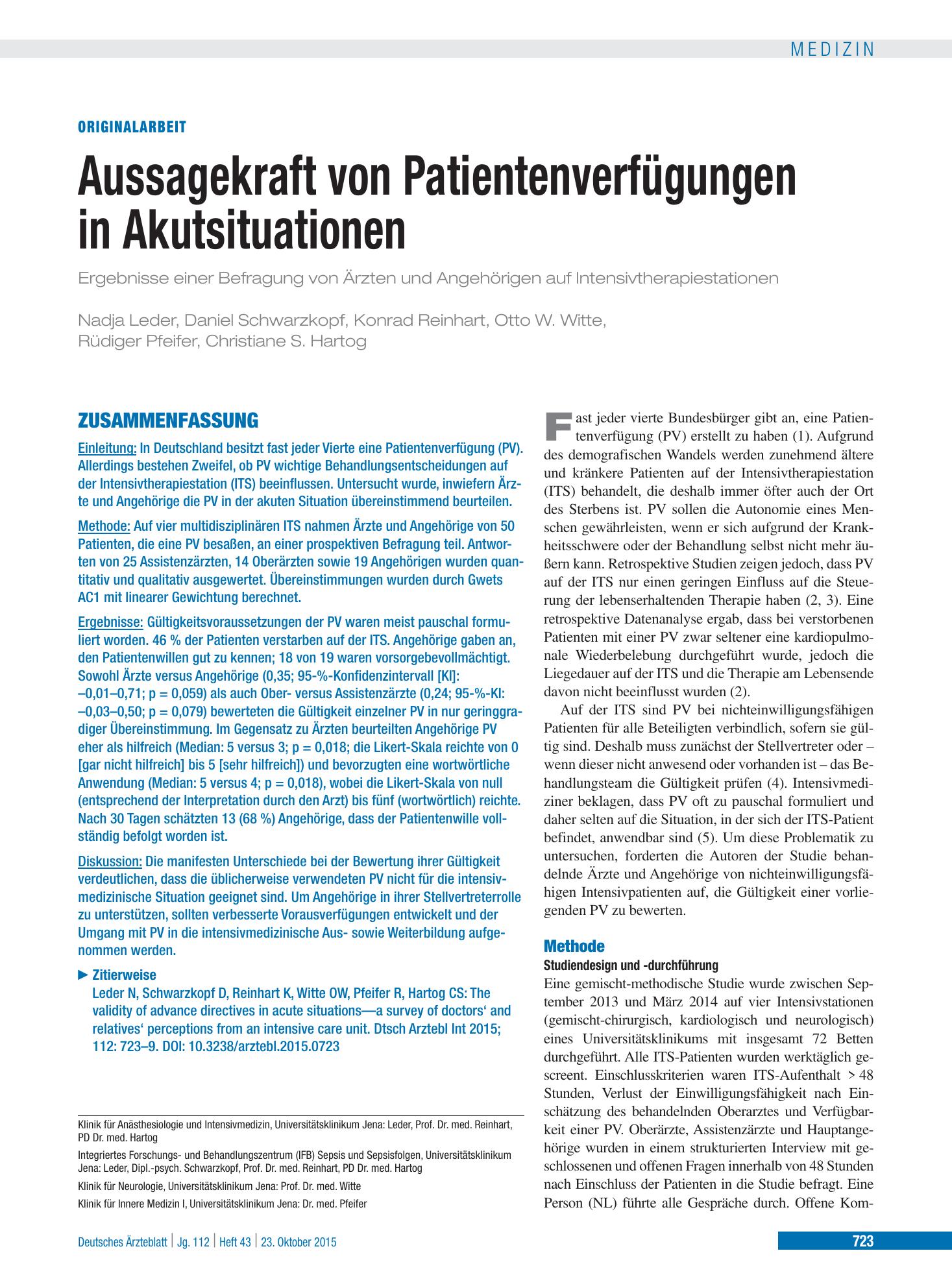 Vorschauseite 1: Aussagekraft von Patientenverfügungen in Akutsituationen – Deutsches Ärzteblatt