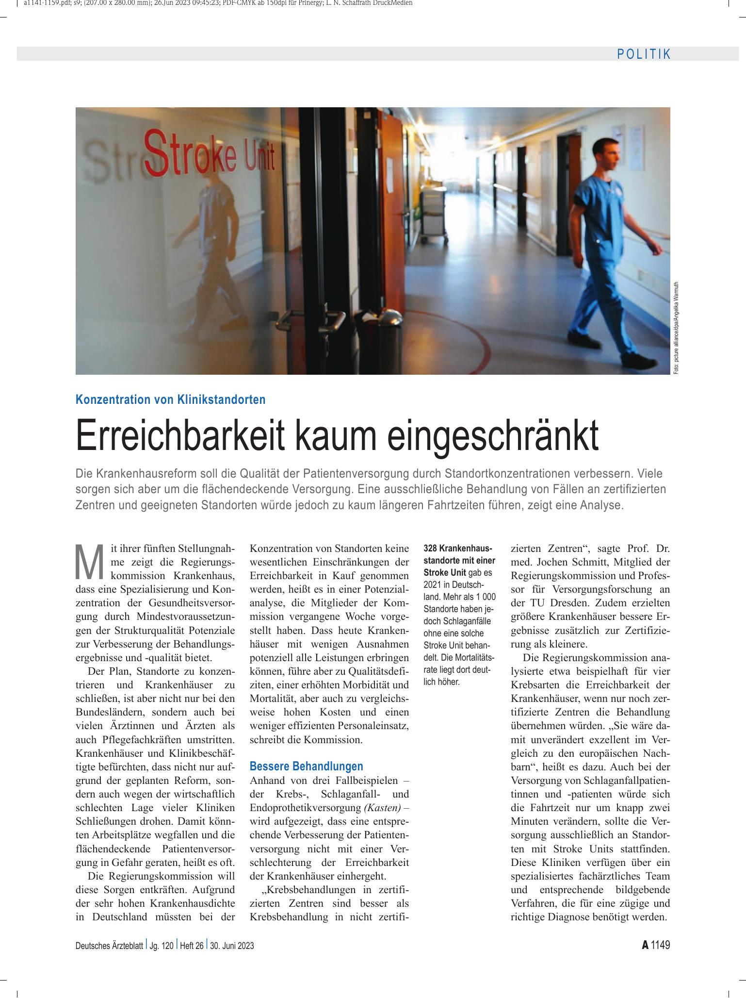Vorschauseite 1: Konzentration von Klinikstandorten: Erreichbarkeit kaum eingeschränkt – Deutsches Ärzteblatt