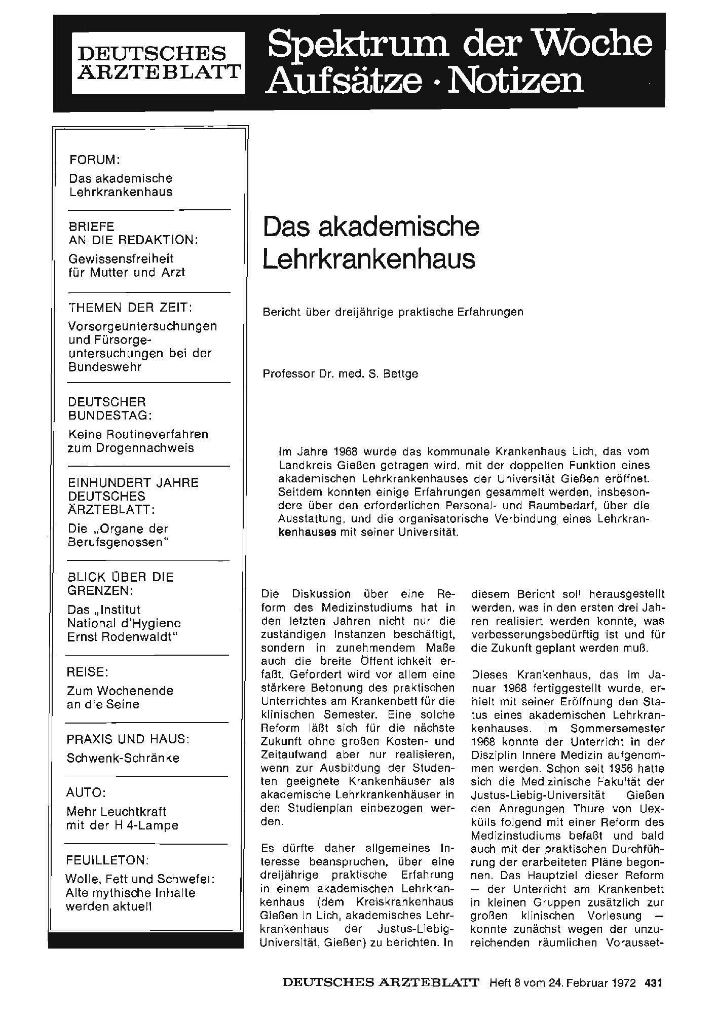 Vorschauseite 1: Das akademische Lehrkrankenhaus: Bericht über dreijährige praktische Erfahrungen