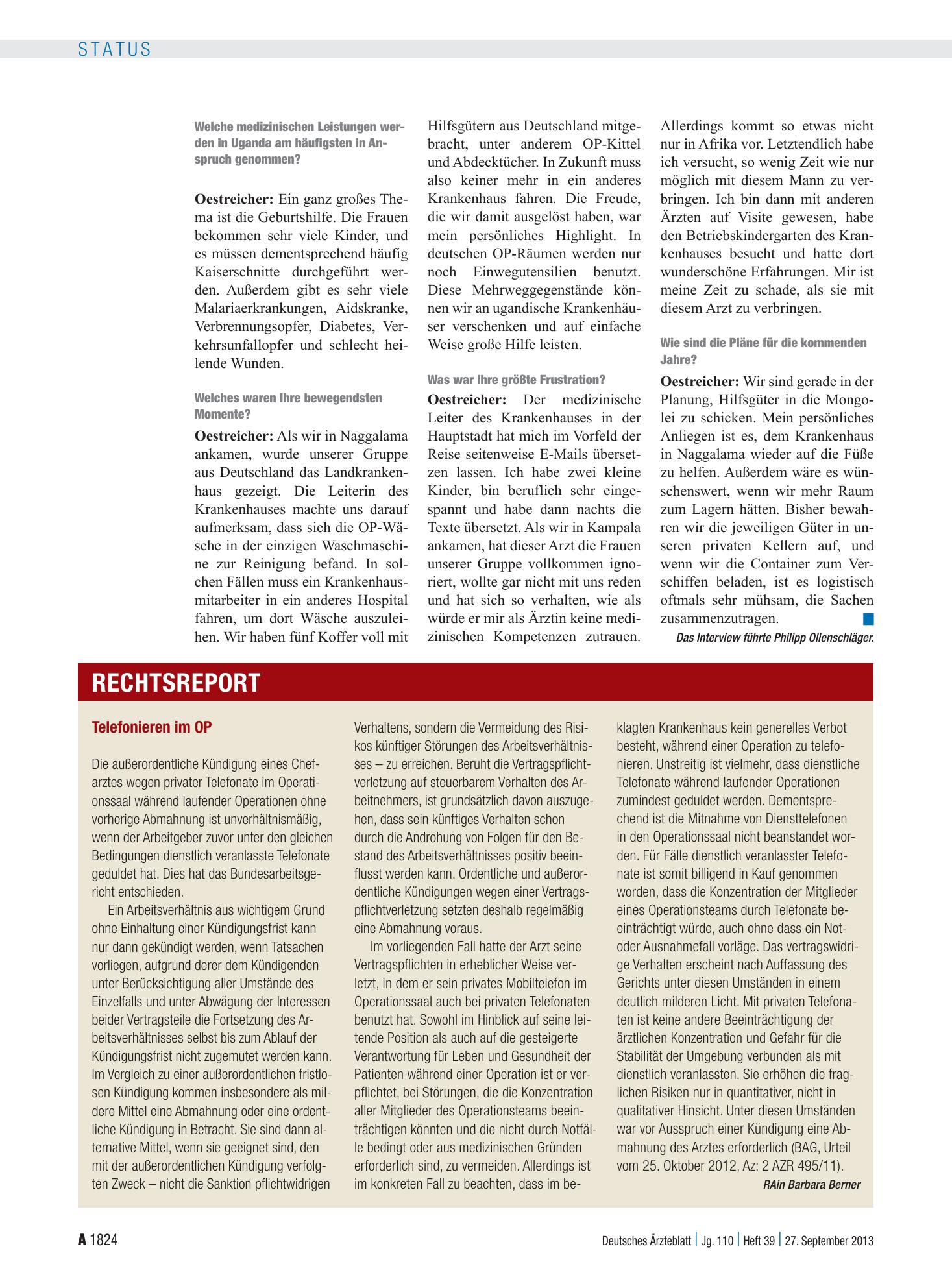 Vorschauseite 1: Telefonieren im OP – Deutsches Ärzteblatt