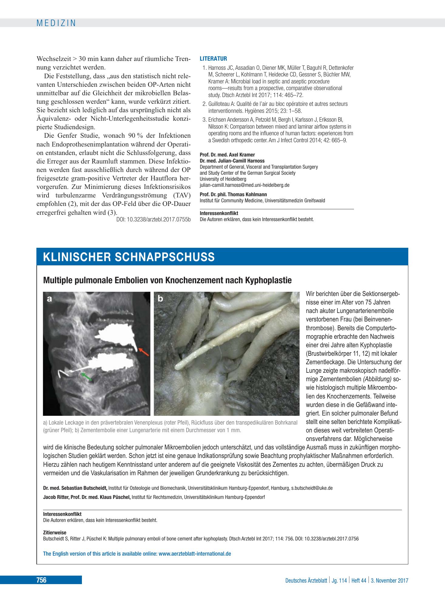 Vorschauseite 1: Multiple pulmonale Embolien von Knochenzement nach Kyphoplastie – Deutsches Ärzteblatt