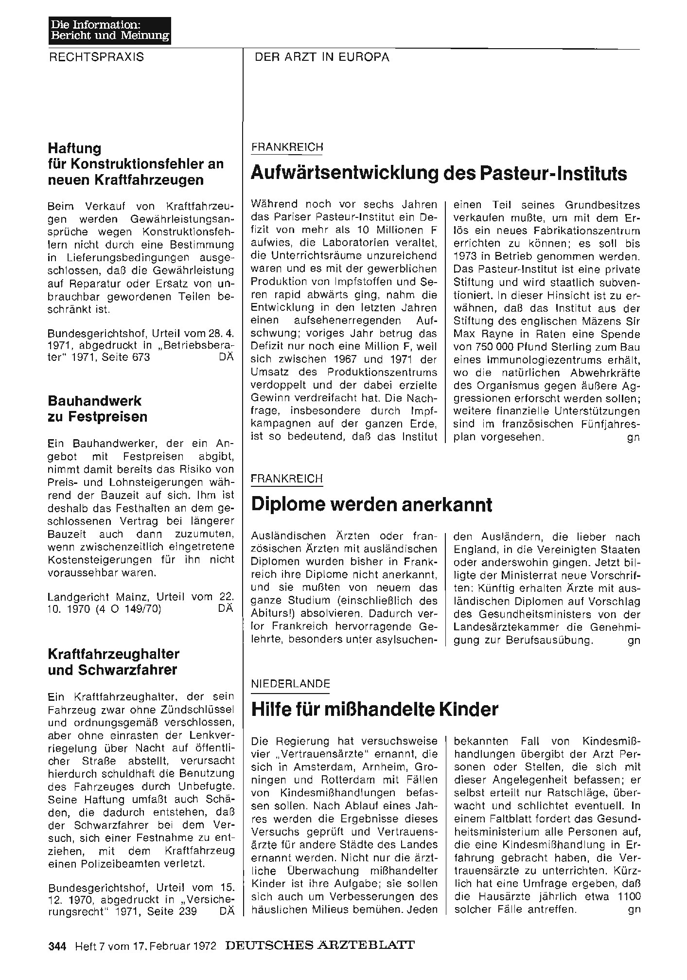 Vorschauseite 1: Frankreich: Aufwärtsentwicklung des Pasteur-Instituts
