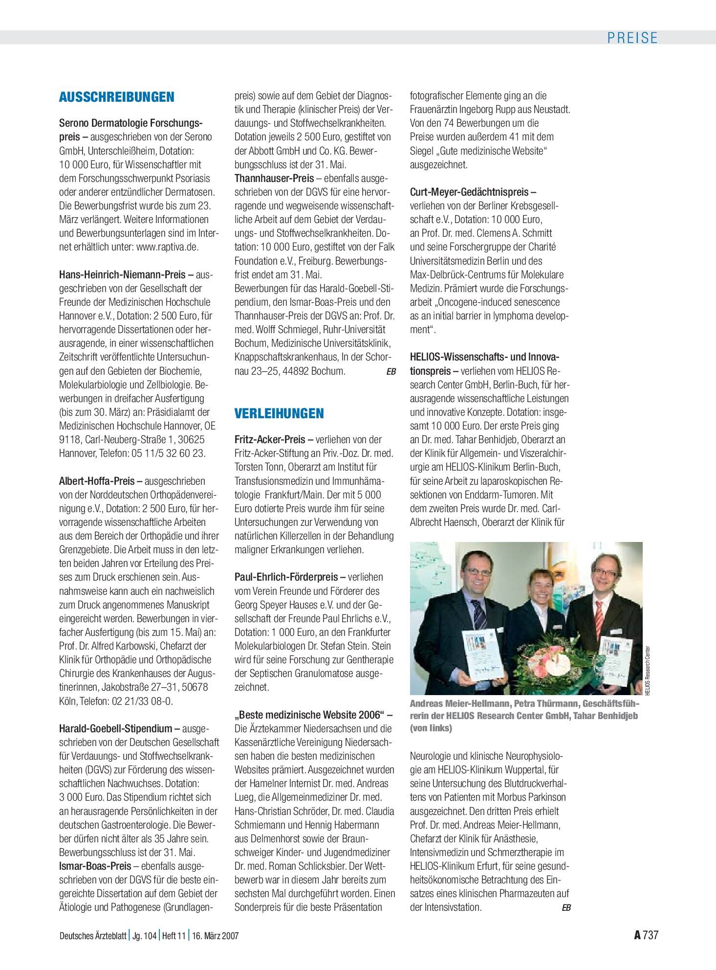 Vorschauseite 1: Ausschreibungen – Deutsches Ärzteblatt