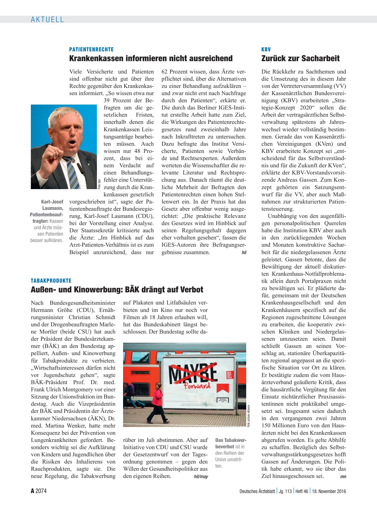 Vorschauseite 1: KBV: Zurück zur Sacharbeit – Deutsches Ärzteblatt