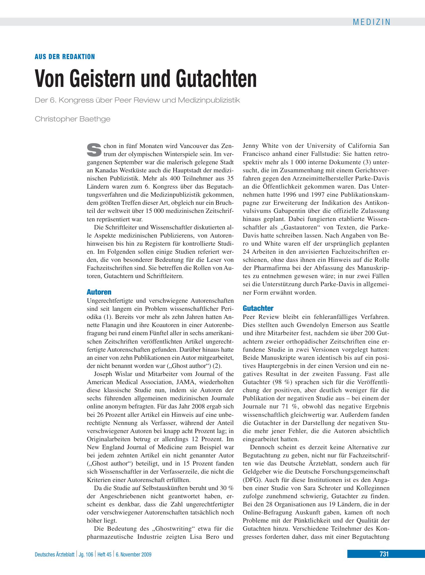 Vorschauseite 1: Von Geistern und Gutachten – Deutsches Ärzteblatt