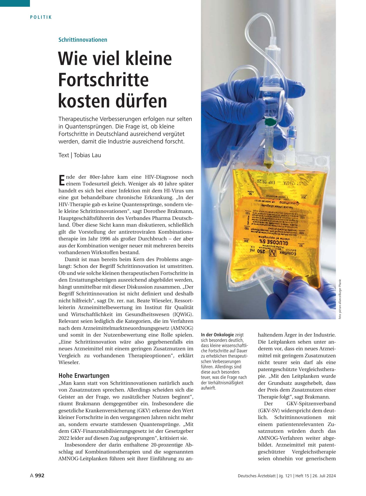 Vorschauseite 1: Schrittinnovationen: Wie viel kleine Fortschritte kosten dürfen – Deutsches Ärzteblatt