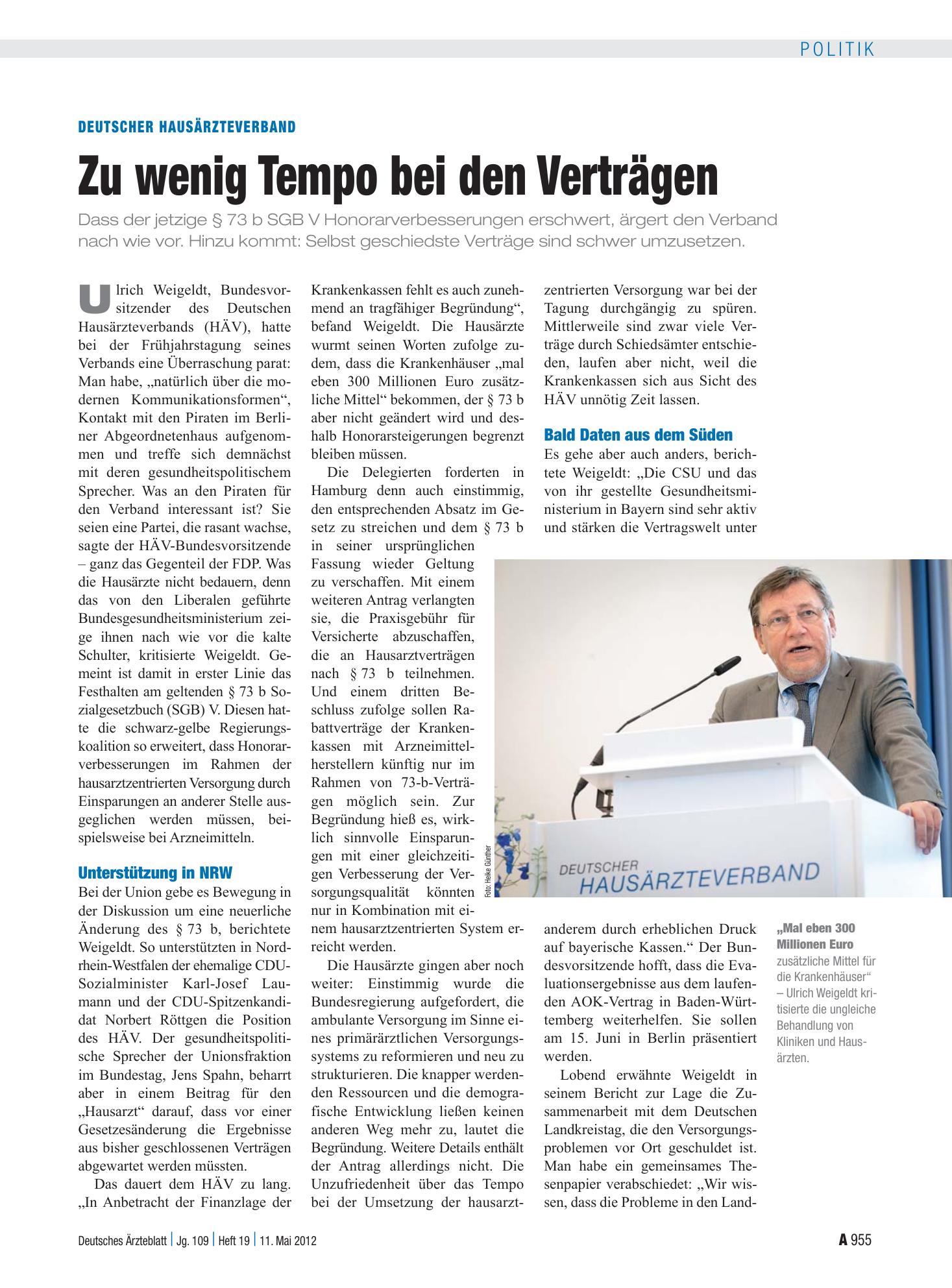 Vorschauseite 1: Deutscher Hausärzteverband: Zu wenig Tempo bei den Verträgen – Deutsches Ärzteblatt
