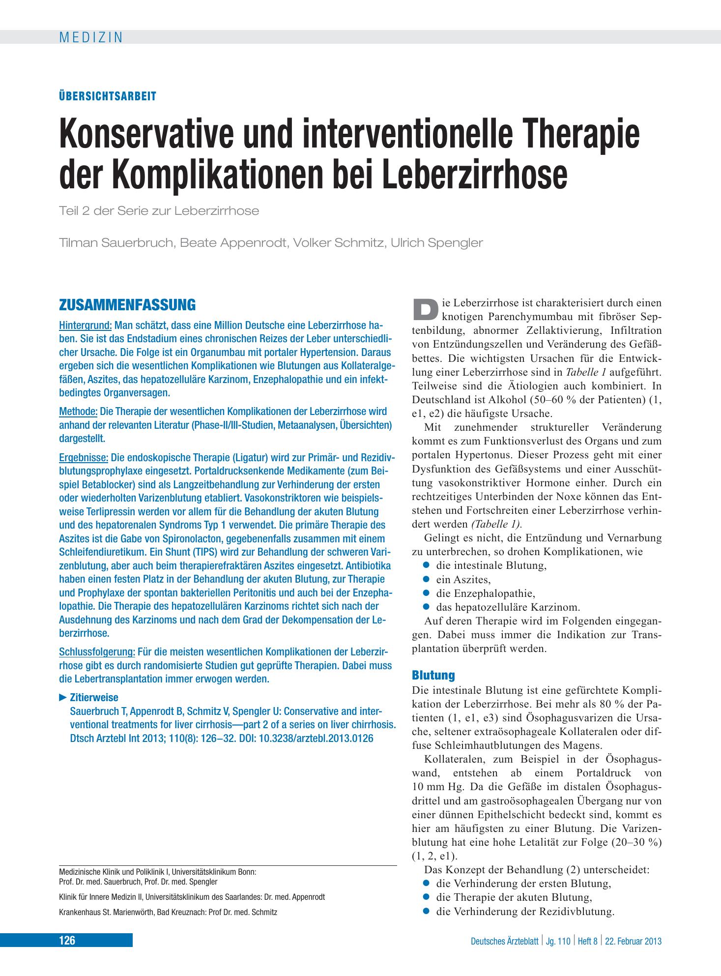 Vorschauseite 1: Konservative und interventionelle Therapie der Komplikationen bei Leberzirrhose – Deutsches Ärzteblatt