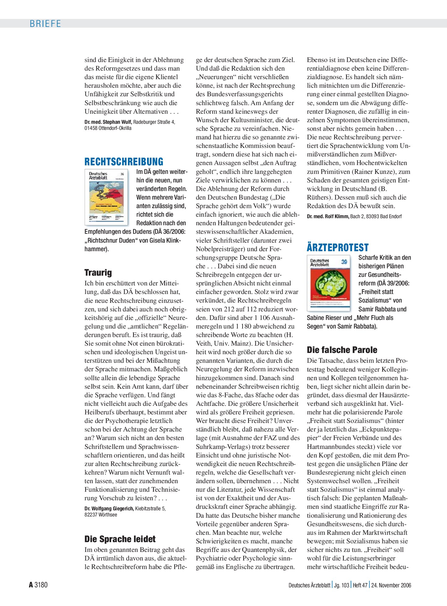 Vorschauseite 1: Rechtschreibung: Traurig – Deutsches Ärzteblatt